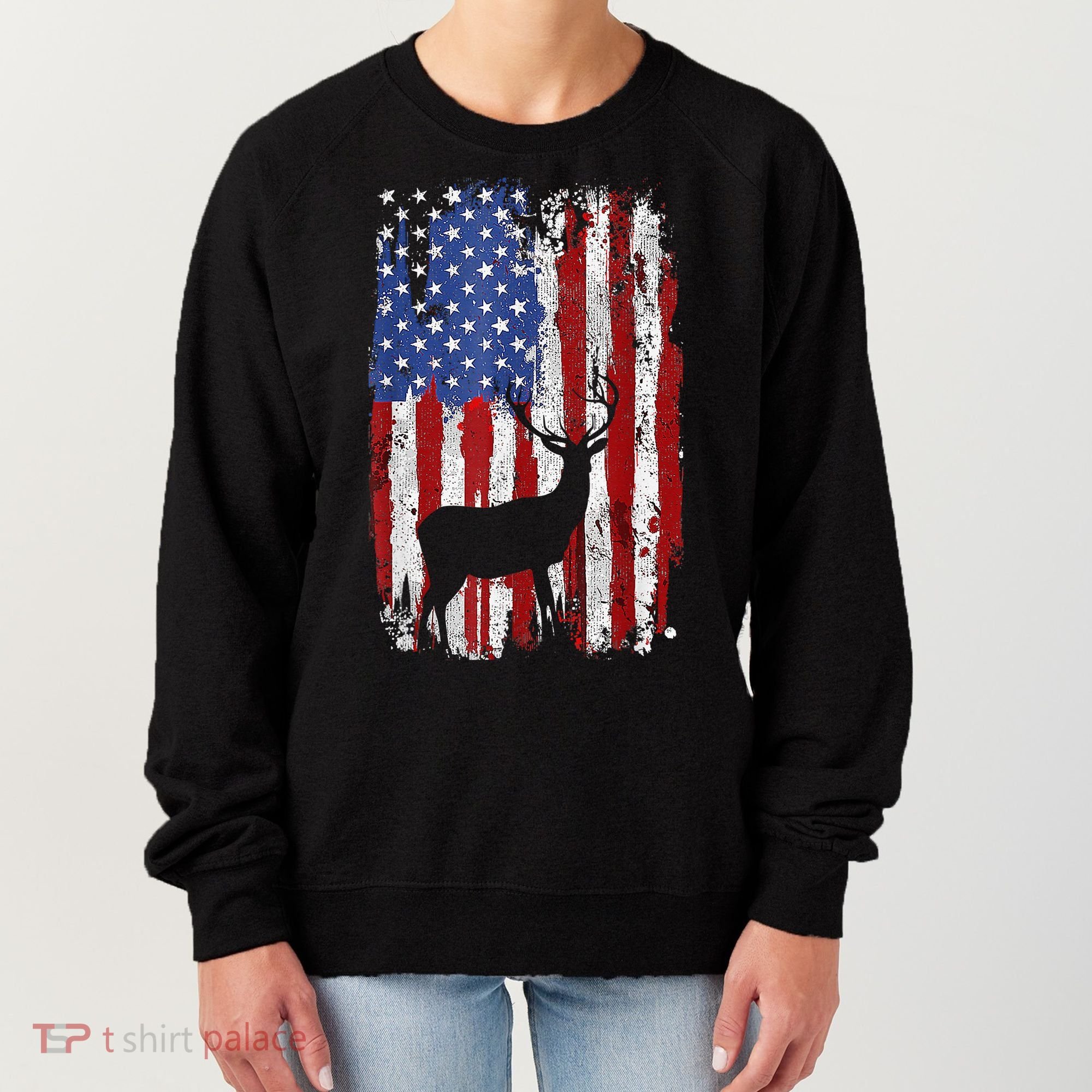 American Flag Deer Hunters Deer on American Flag Women's Sweatshirt