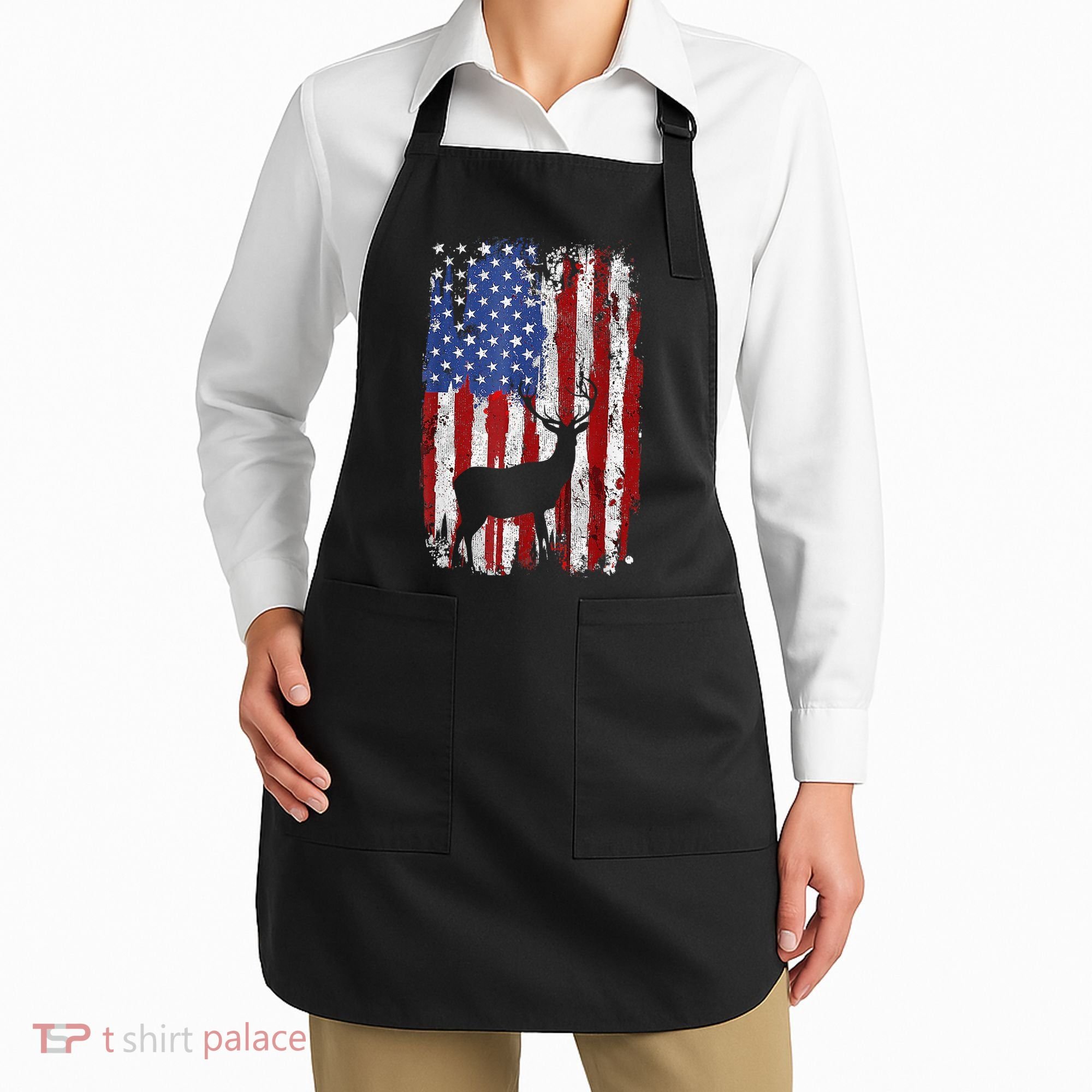 American Flag Deer Hunters Deer on American Flag Apron