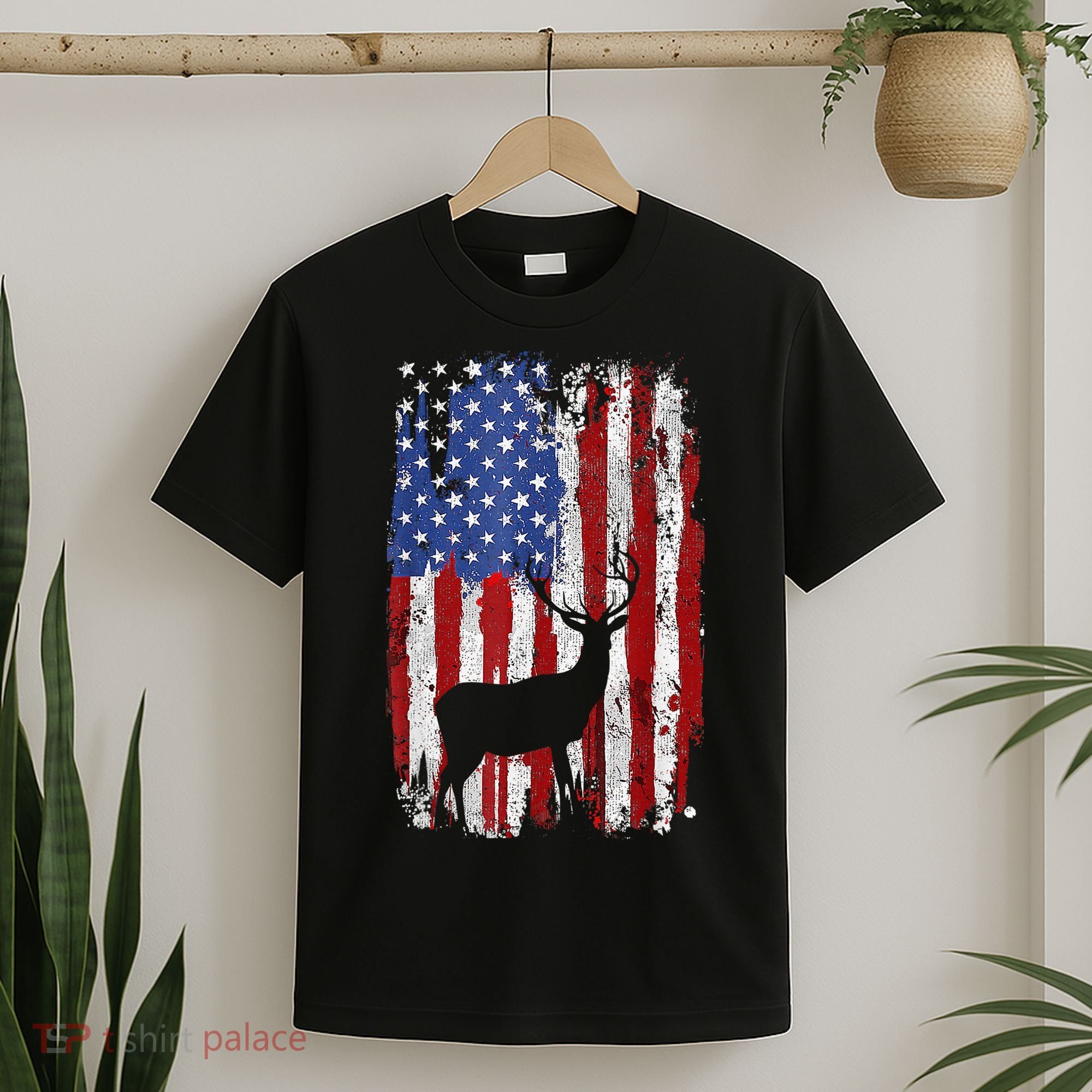 American Flag Deer Hunters Deer on American Flag T-Shirt