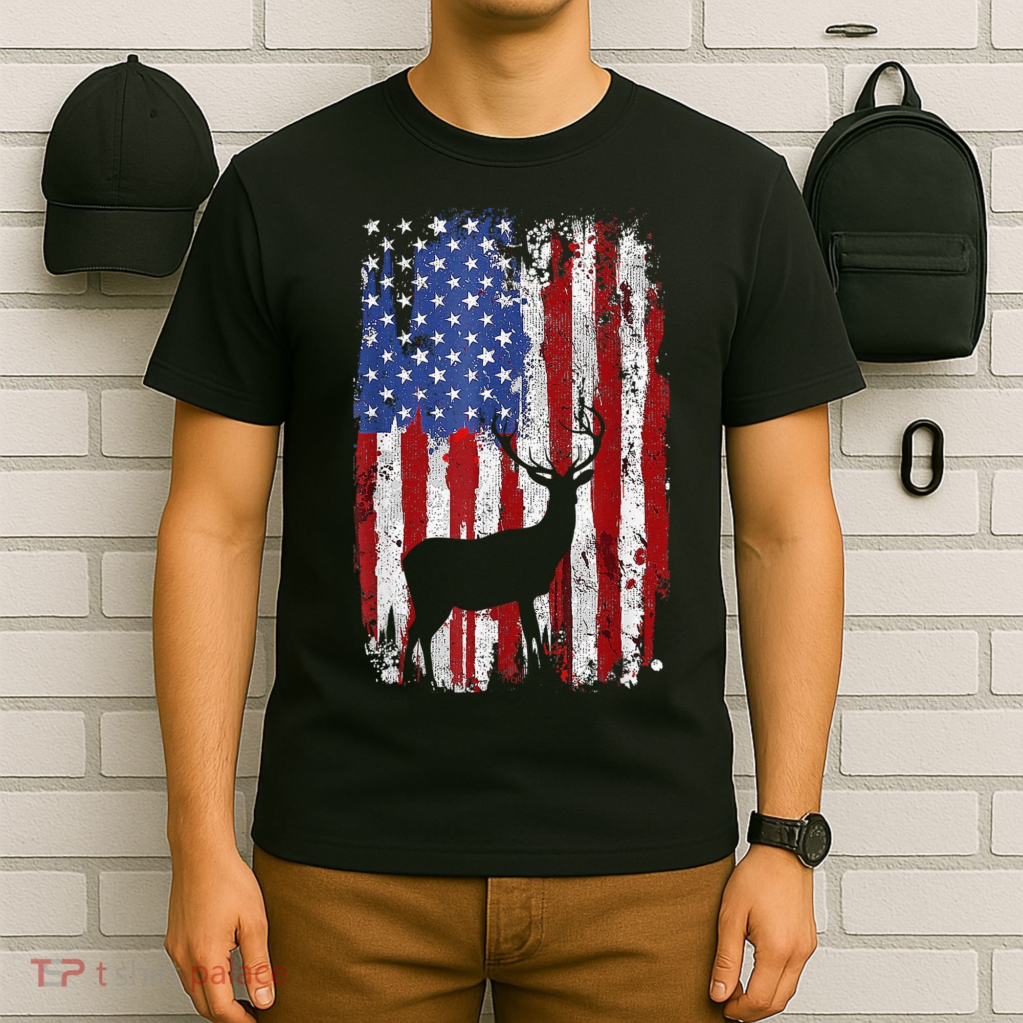 American Flag Deer Hunters Deer on American Flag T-Shirt