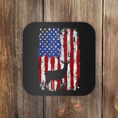 American Flag Deer Hunters Deer on American Flag Coaster