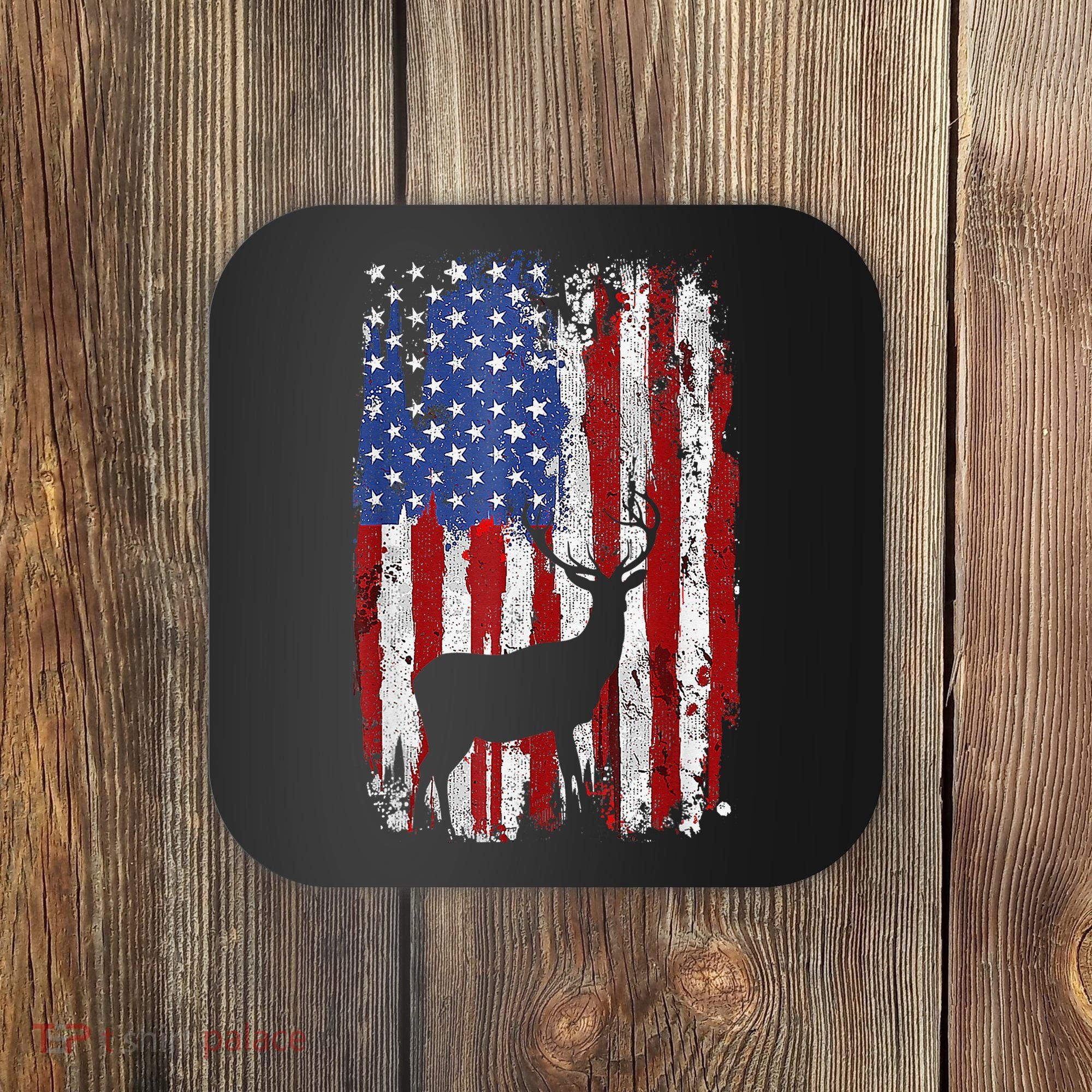 American Flag Deer Hunters Deer on American Flag Coaster