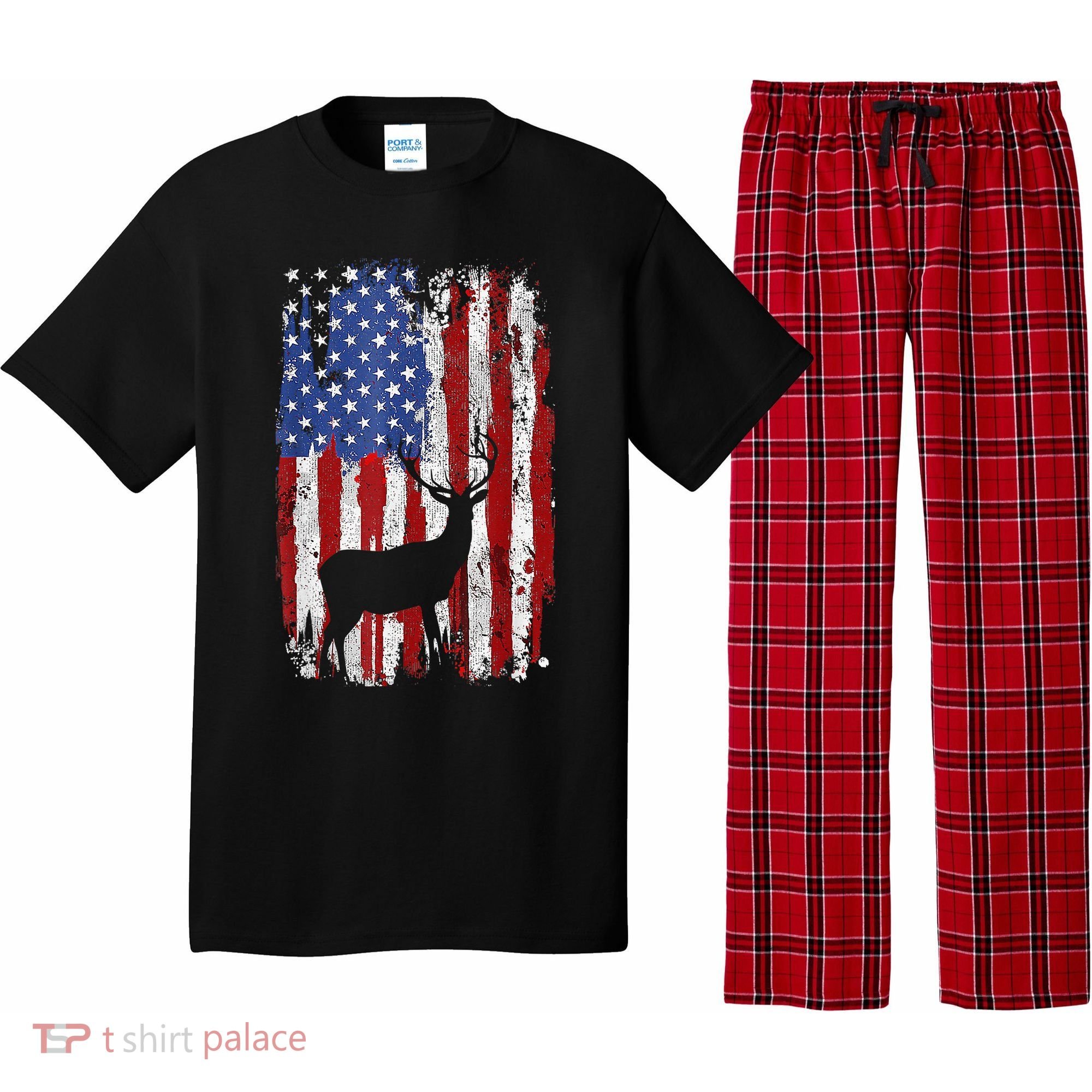 American Flag Deer Hunters Deer on American Flag Pajama Set