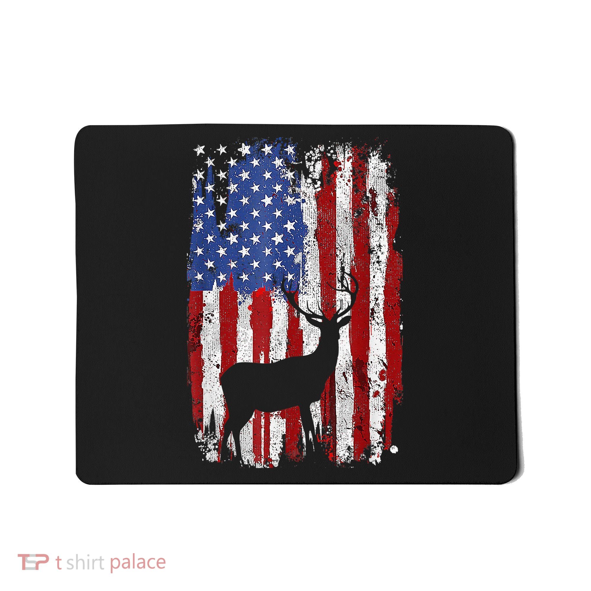 American Flag Deer Hunters Deer on American Flag Mousepad