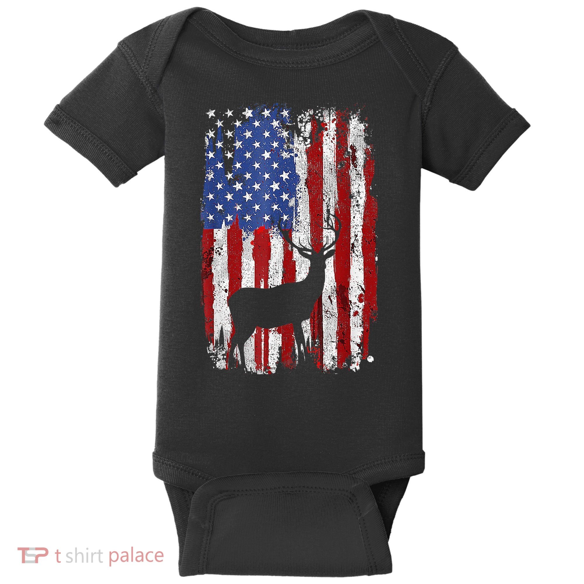 American Flag Deer Hunters Deer on American Flag Baby Bodysuit