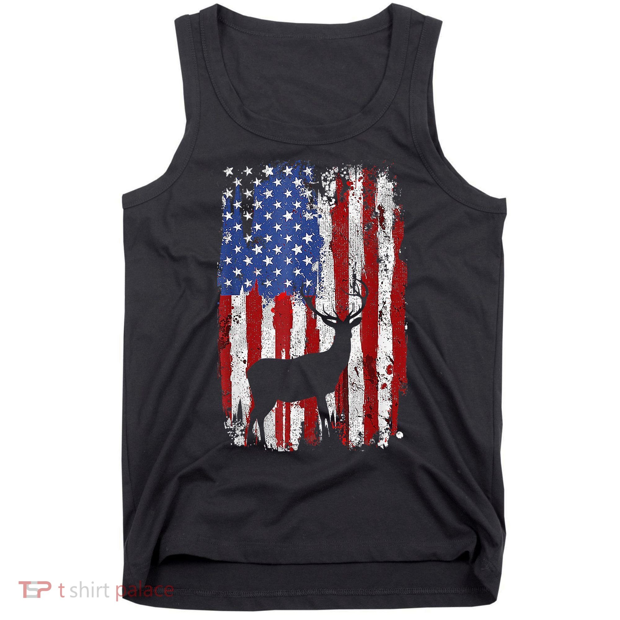 American Flag Deer Hunters Deer on American Flag Tank Top