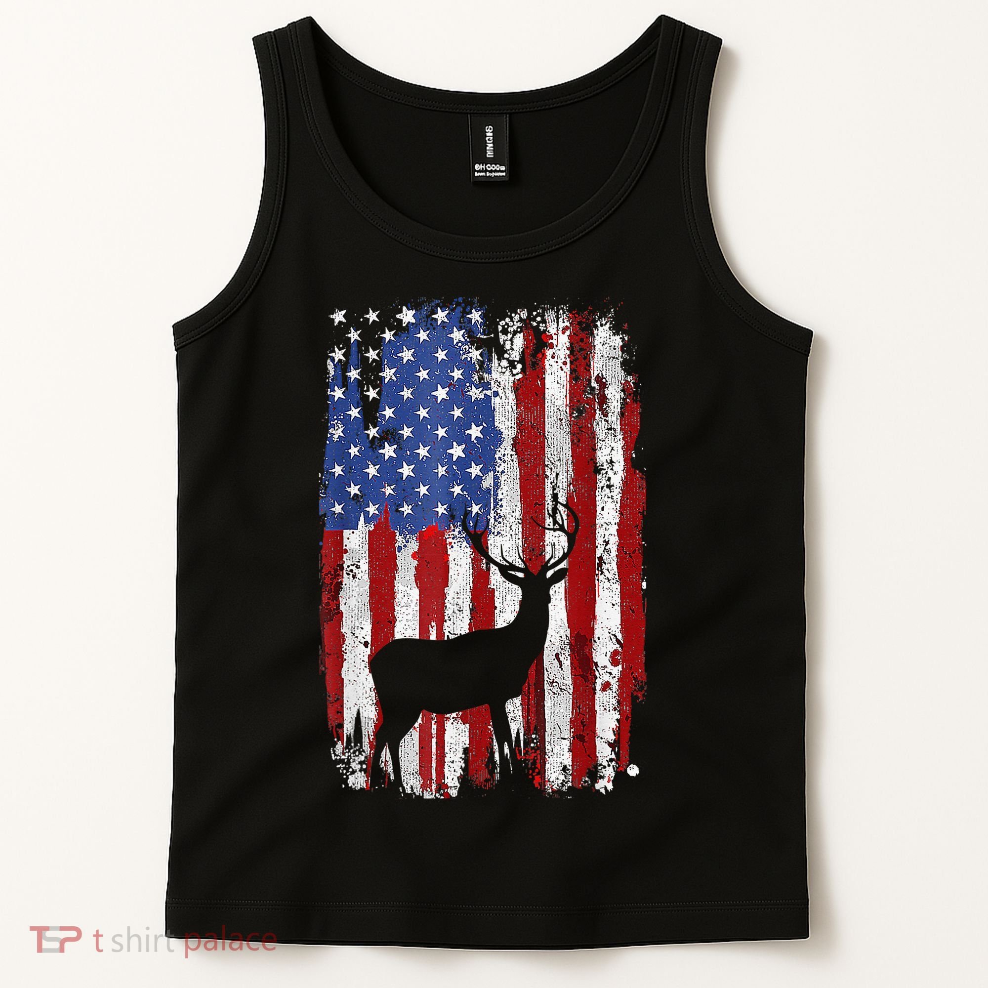 American Flag Deer Hunters Deer on American Flag Tank Top