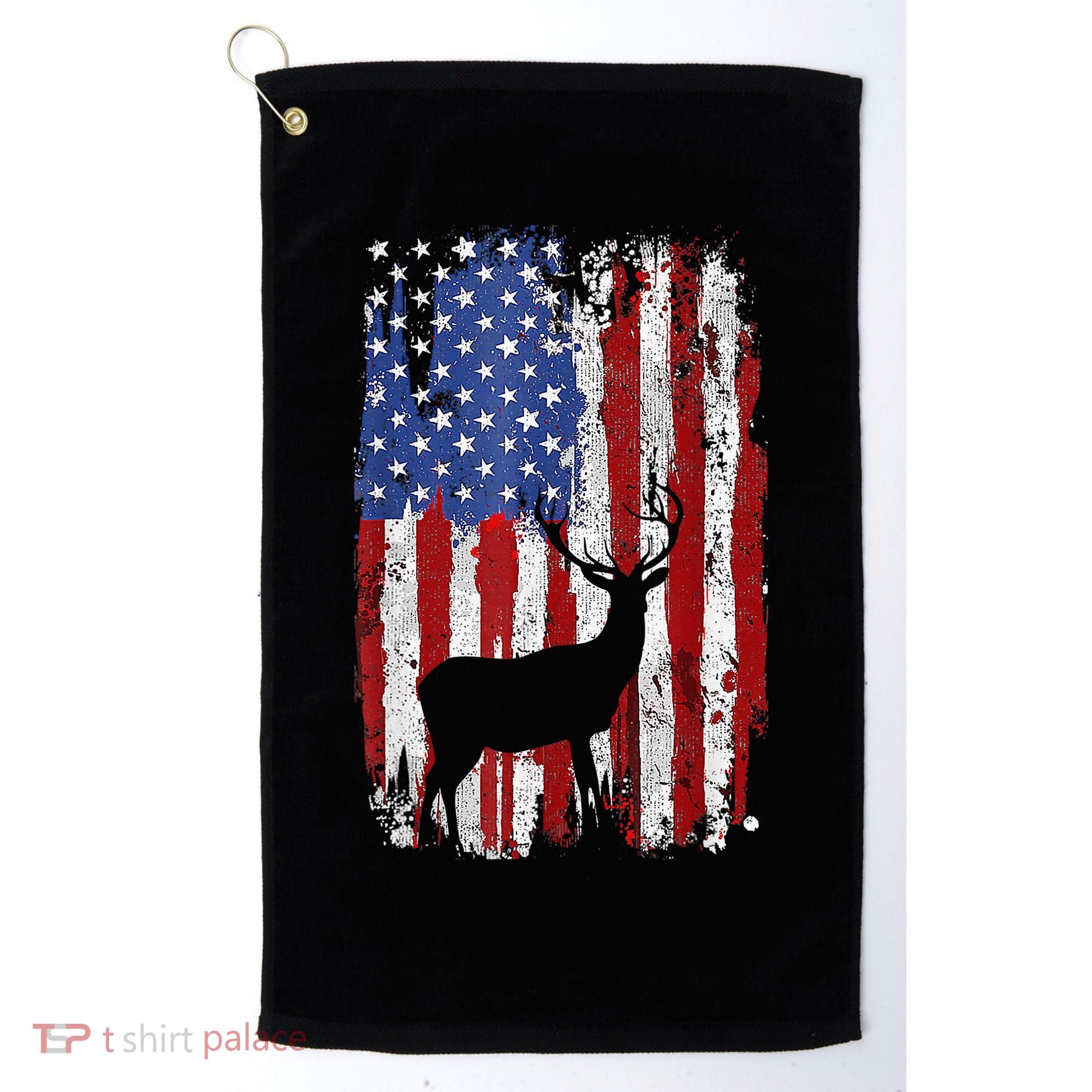 American Flag Deer Hunters Deer on American Flag Golf Towel