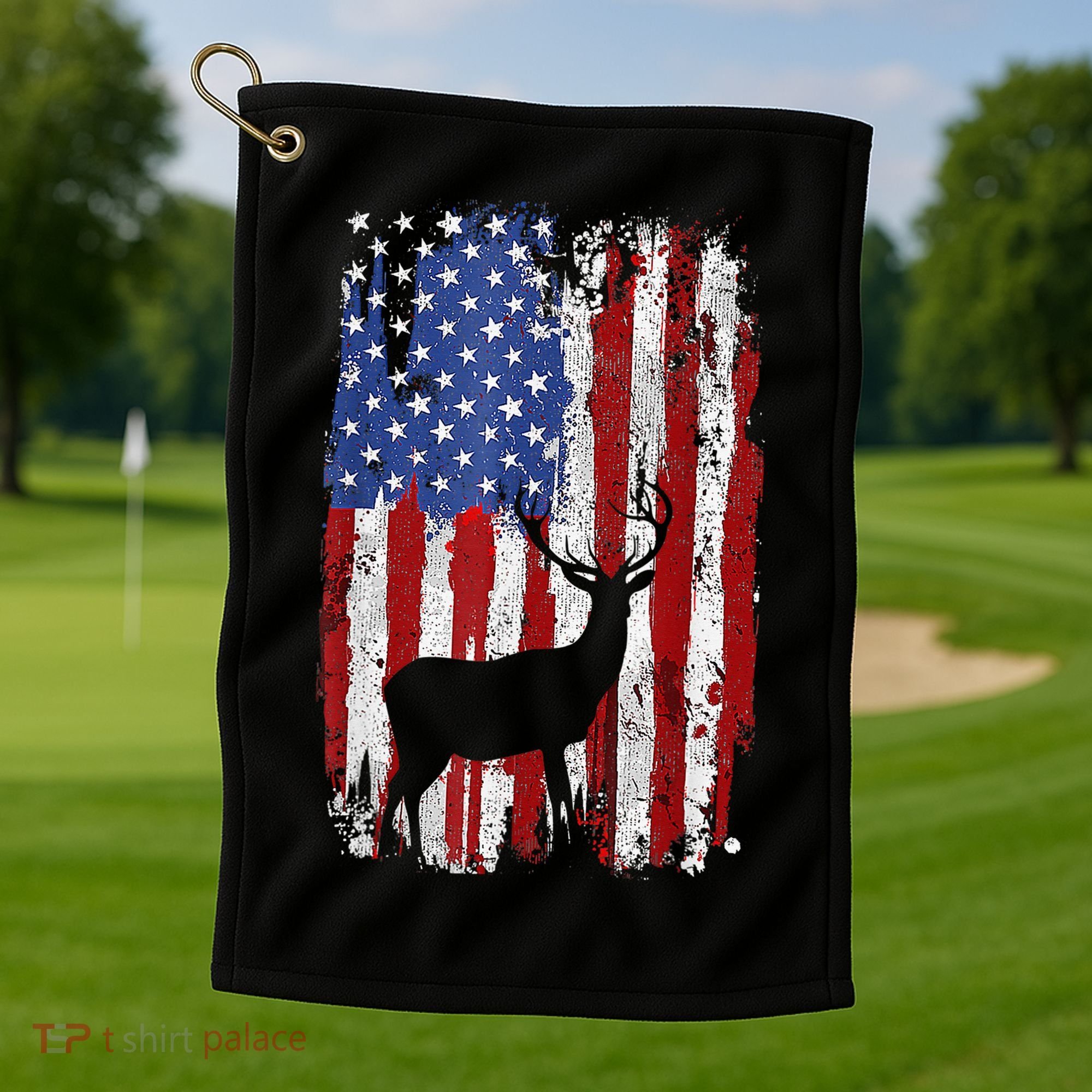 American Flag Deer Hunters Deer on American Flag Golf Towel