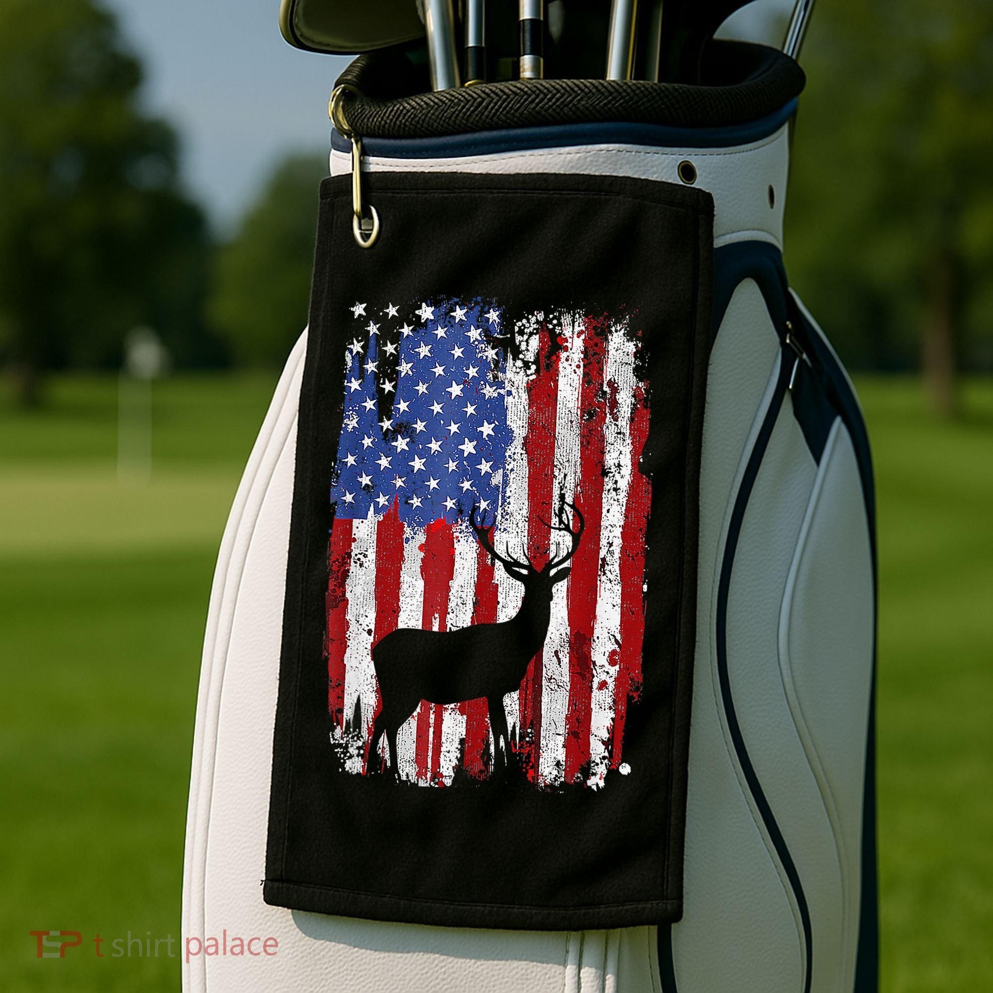 American Flag Deer Hunters Deer on American Flag Golf Towel