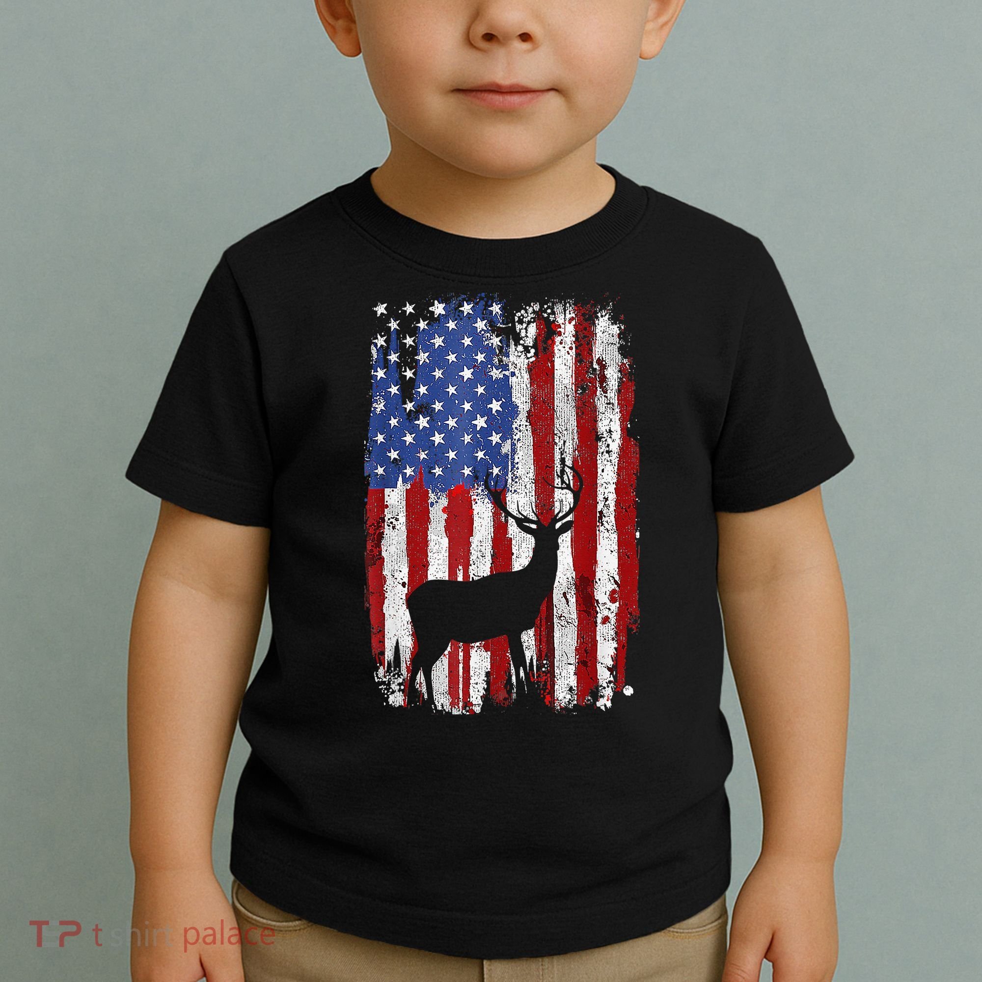 American Flag Deer Hunters Deer on American Flag Toddler T-Shirt