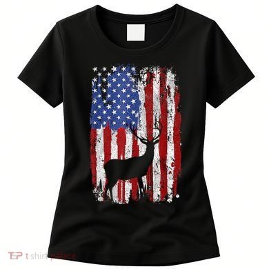 American Flag Deer Hunters Deer on American Flag Women's T-Shirt