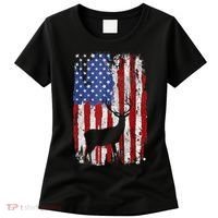 American Flag Deer Hunters Deer on American Flag Women's T-Shirt thumb 0