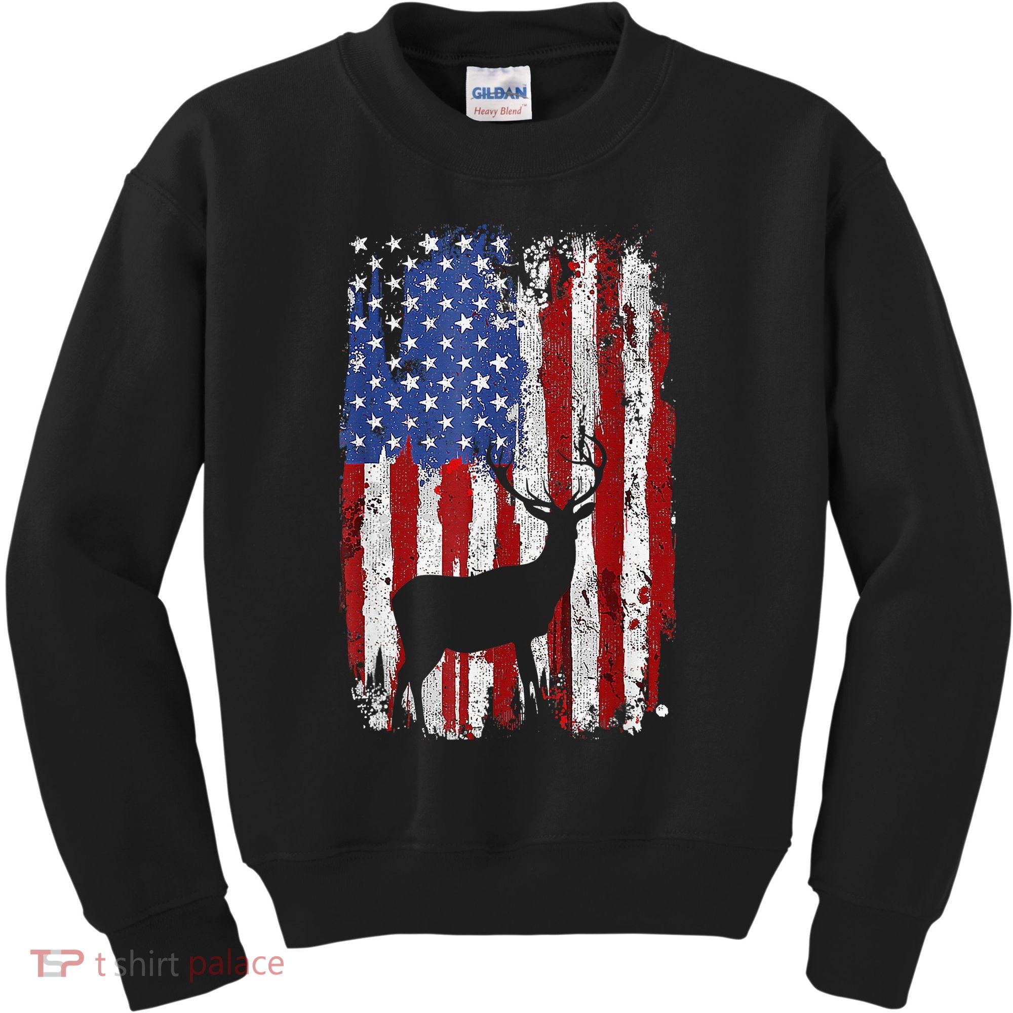 American Flag Deer Hunters Deer on American Flag Kids Sweatshirt