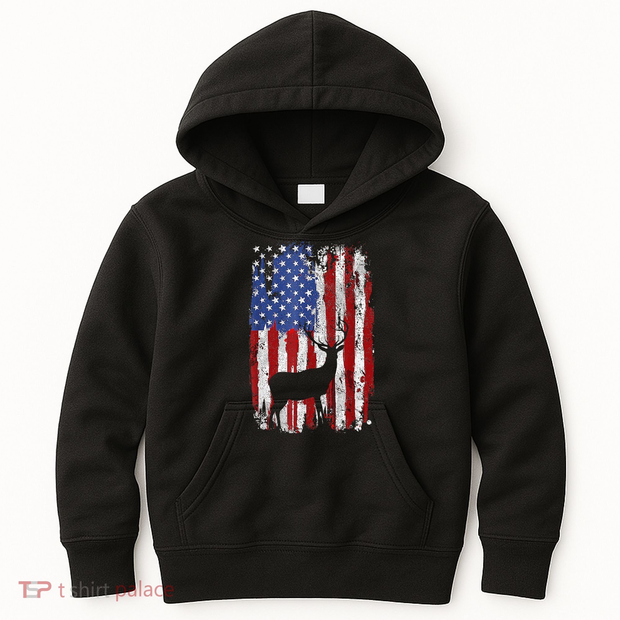 American Flag Deer Hunters Deer on American Flag Kids Hoodie