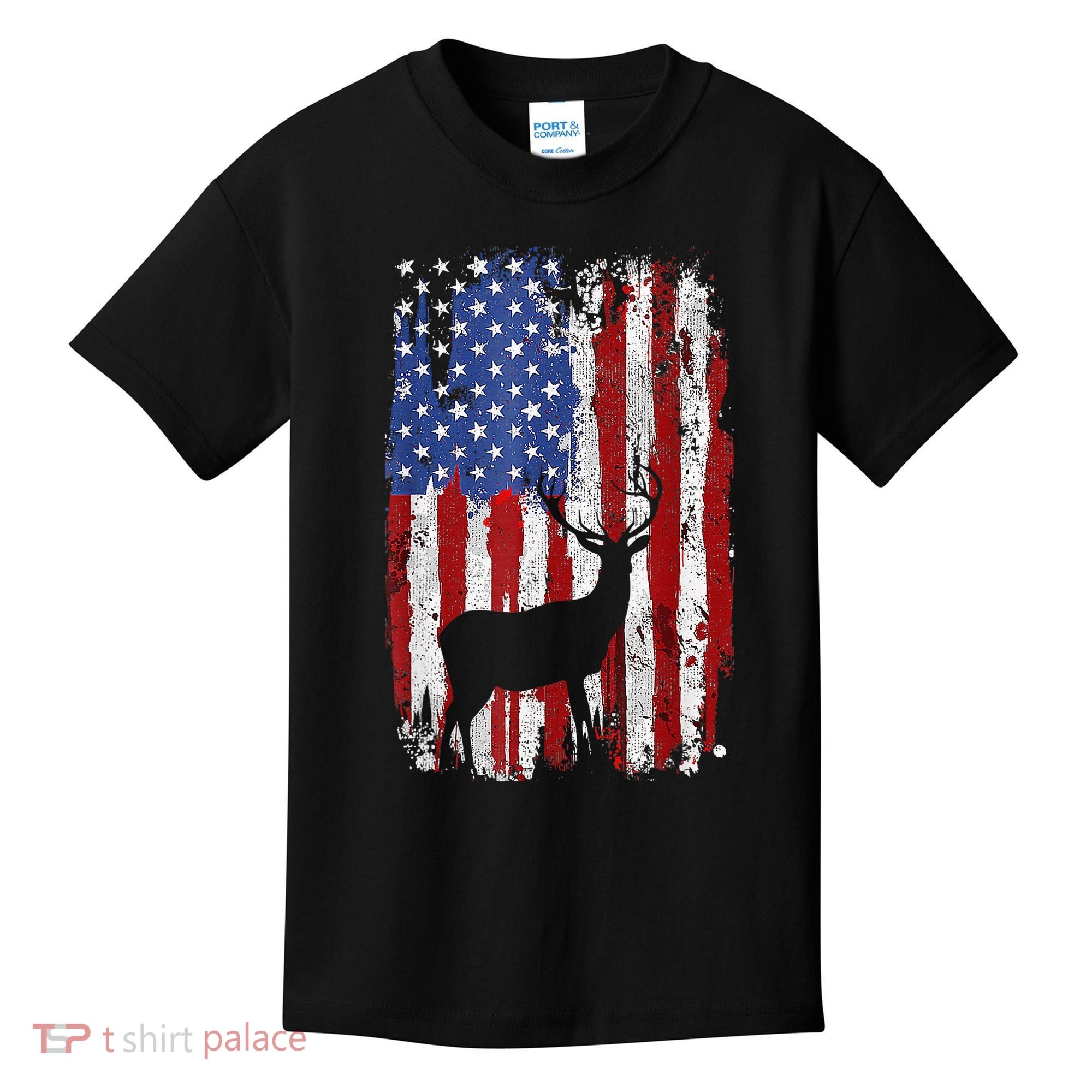 American Flag Deer Hunters Deer on American Flag Kids T-Shirt