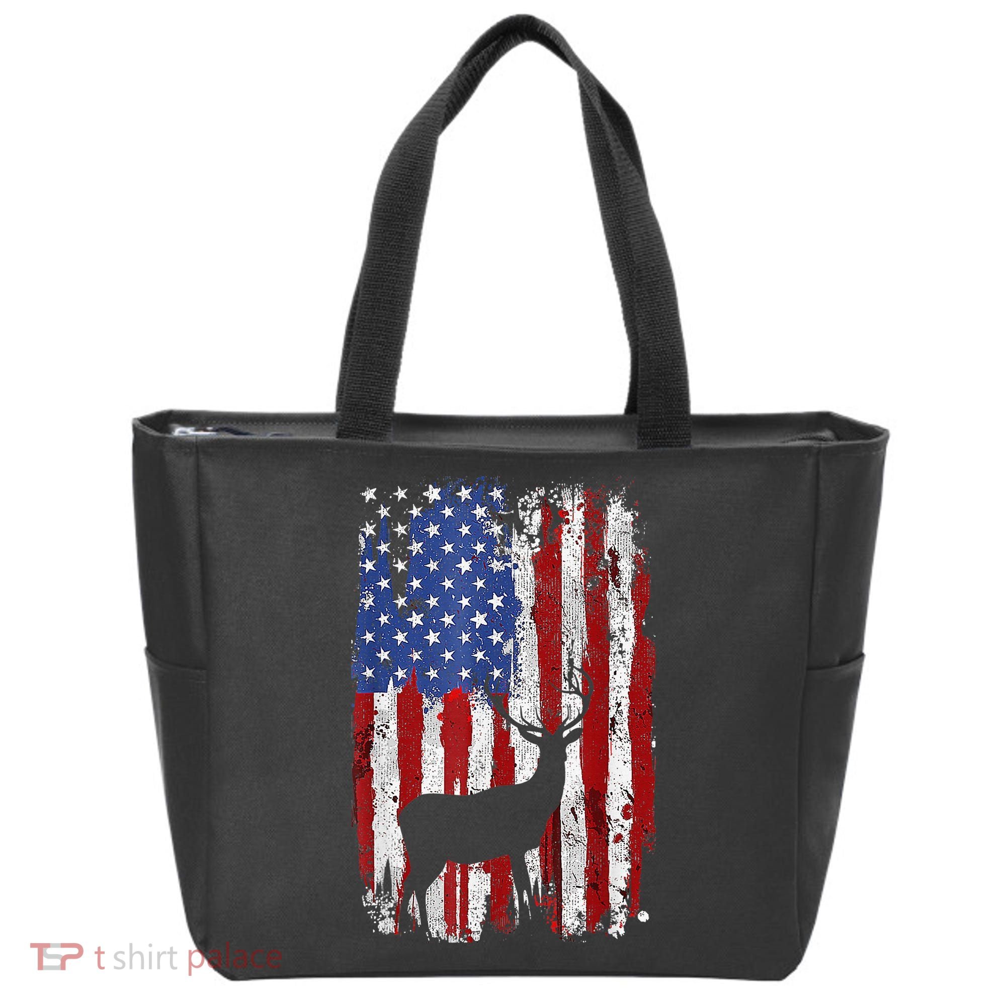 American Flag Deer Hunters Deer on American Flag Tote Bag