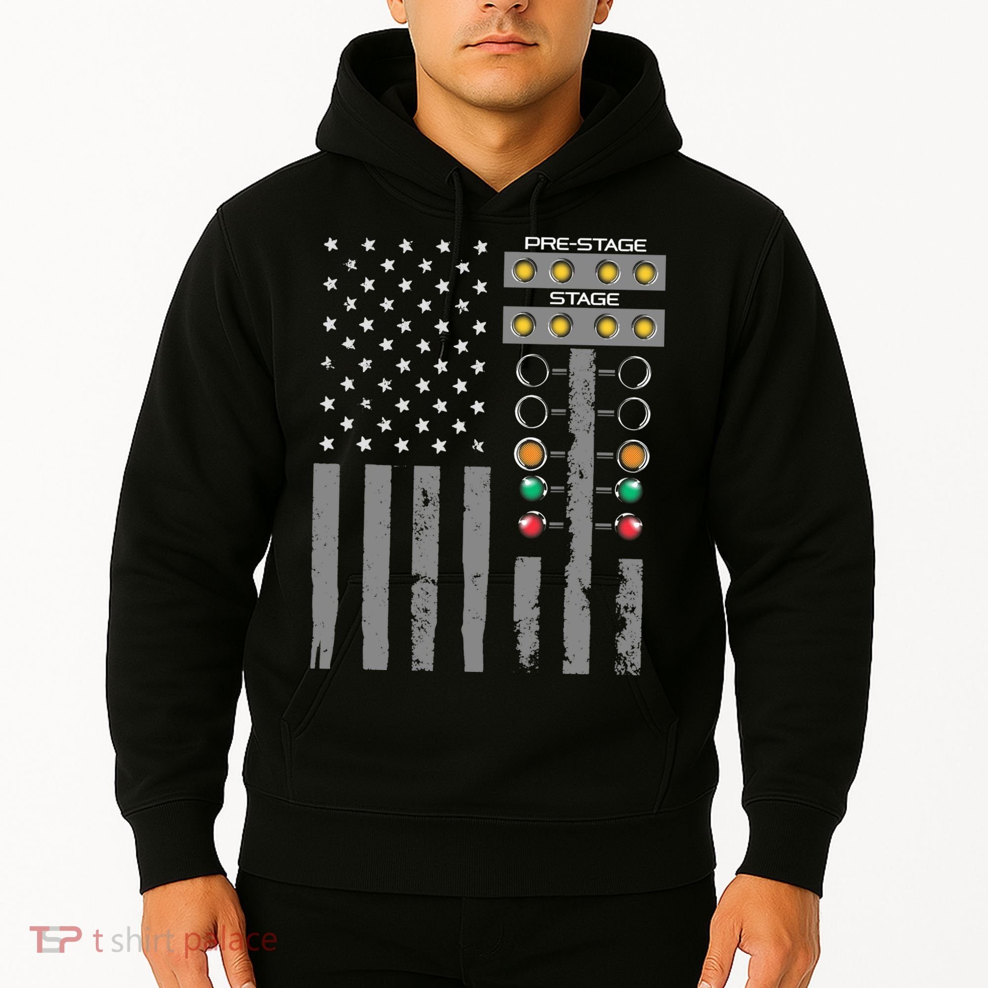 American Flag Drag Racing Strip Tree Light For Dragster Hoodie