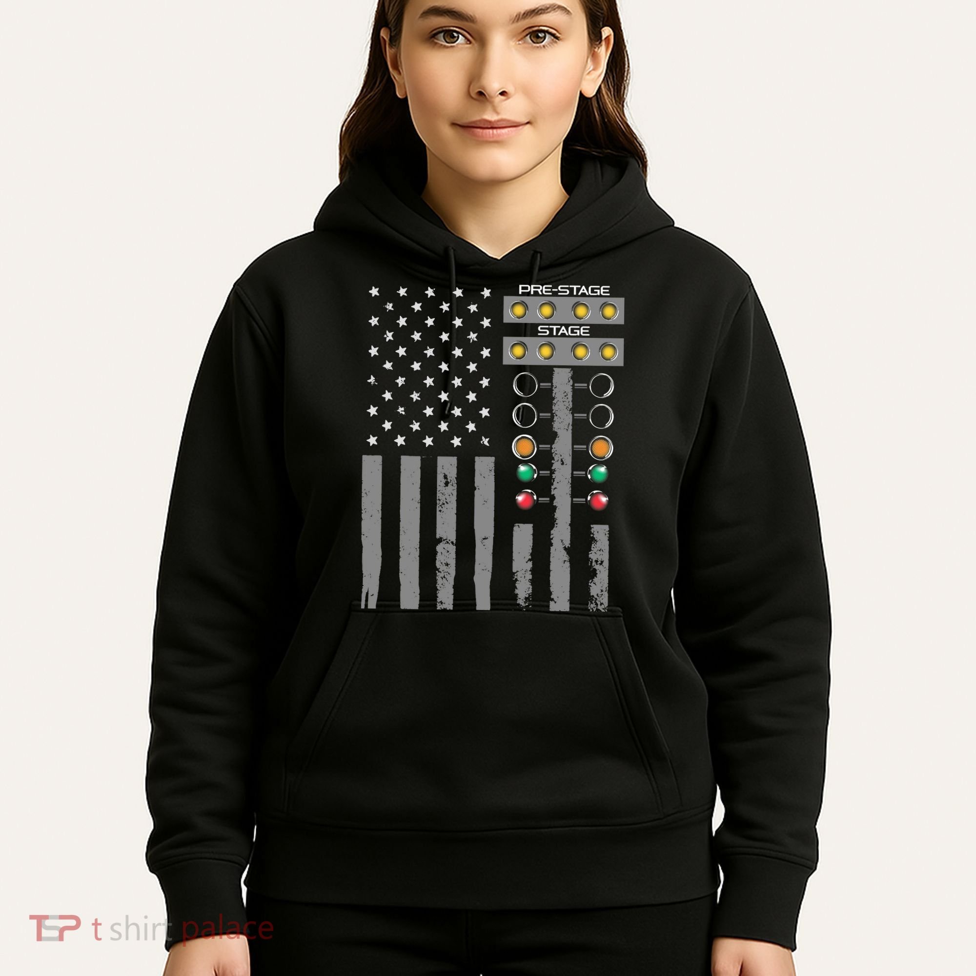 American Flag Drag Racing Strip Tree Light For Dragster Hoodie