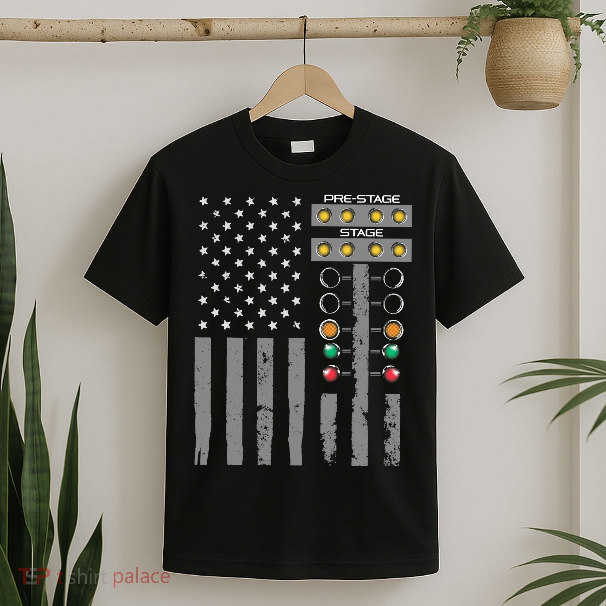 American Flag Drag Racing Strip Tree Light For Dragster T-Shirt