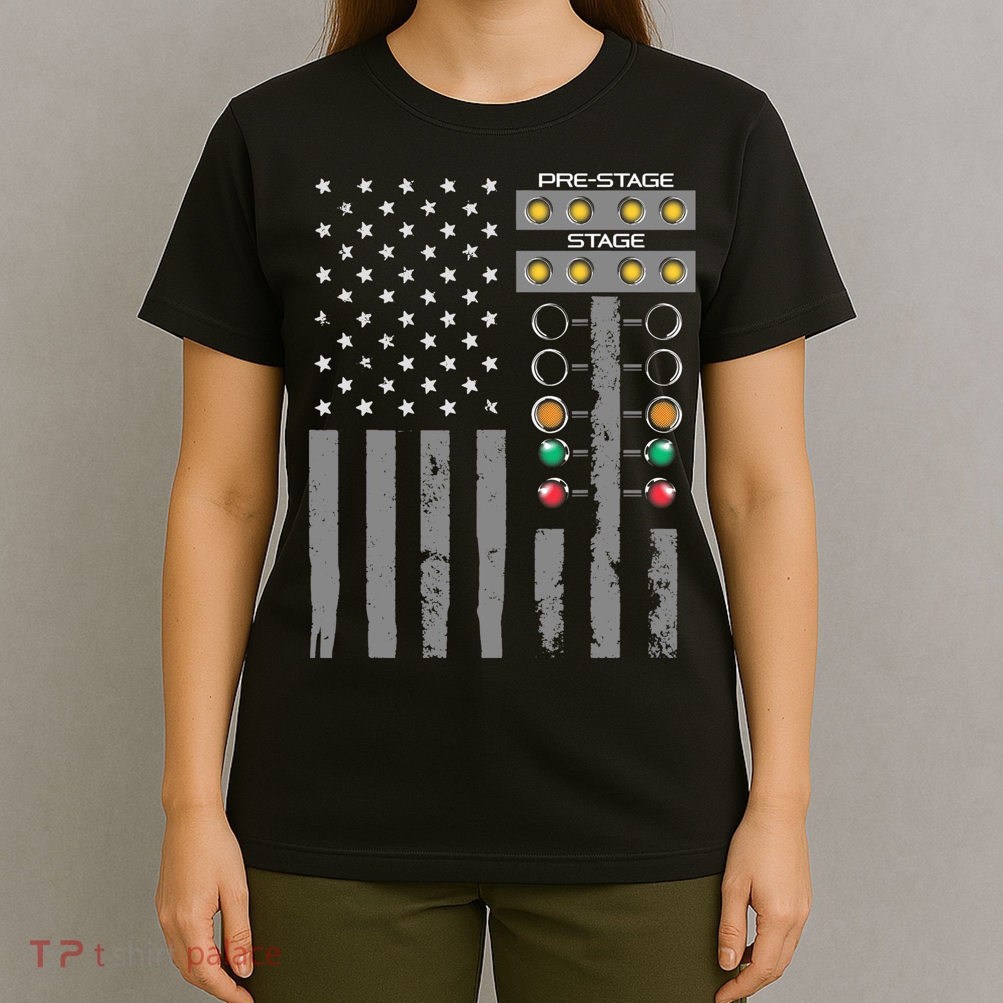 American Flag Drag Racing Strip Tree Light For Dragster T-Shirt