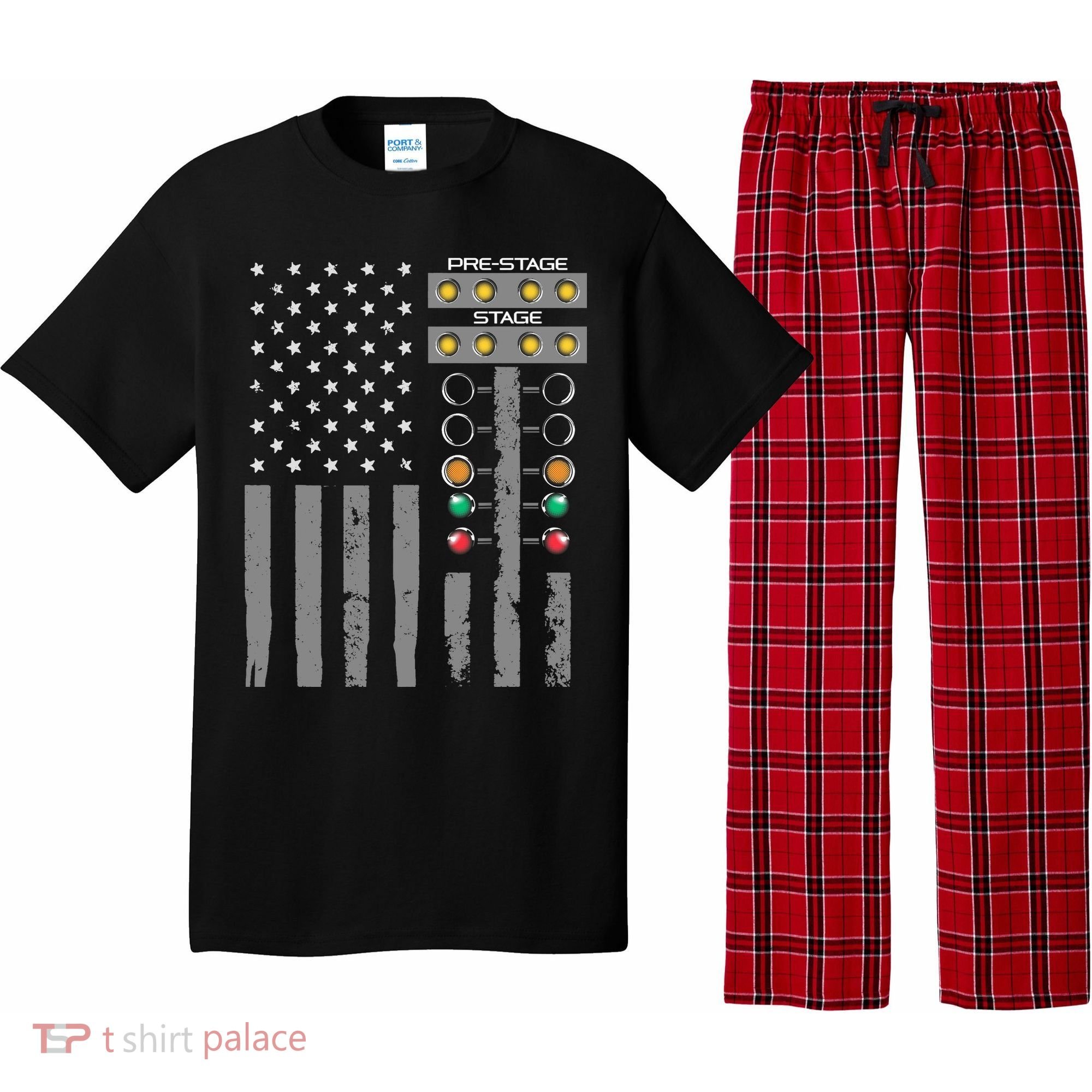 American Flag Drag Racing Strip Tree Light For Dragster Pajama Set