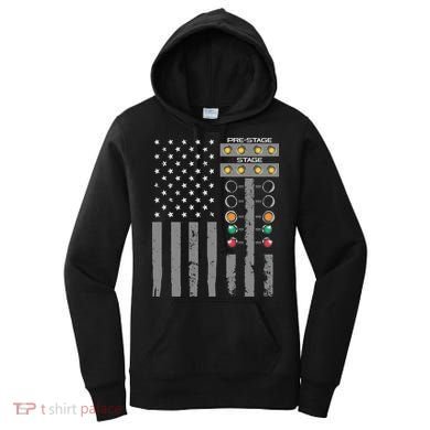 American Flag Drag Racing Strip Tree Light For Dragster Women's Hoodie