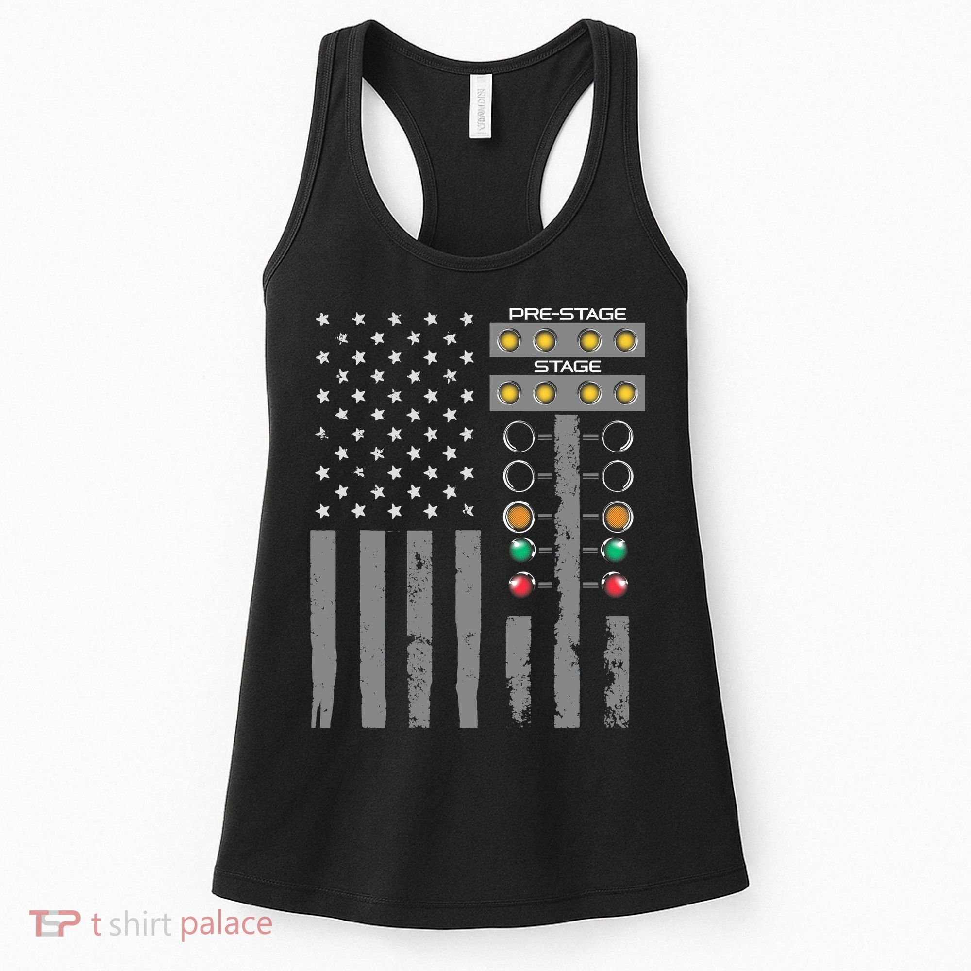 American Flag Drag Racing Strip Tree Light For Dragster Women's Tank Top