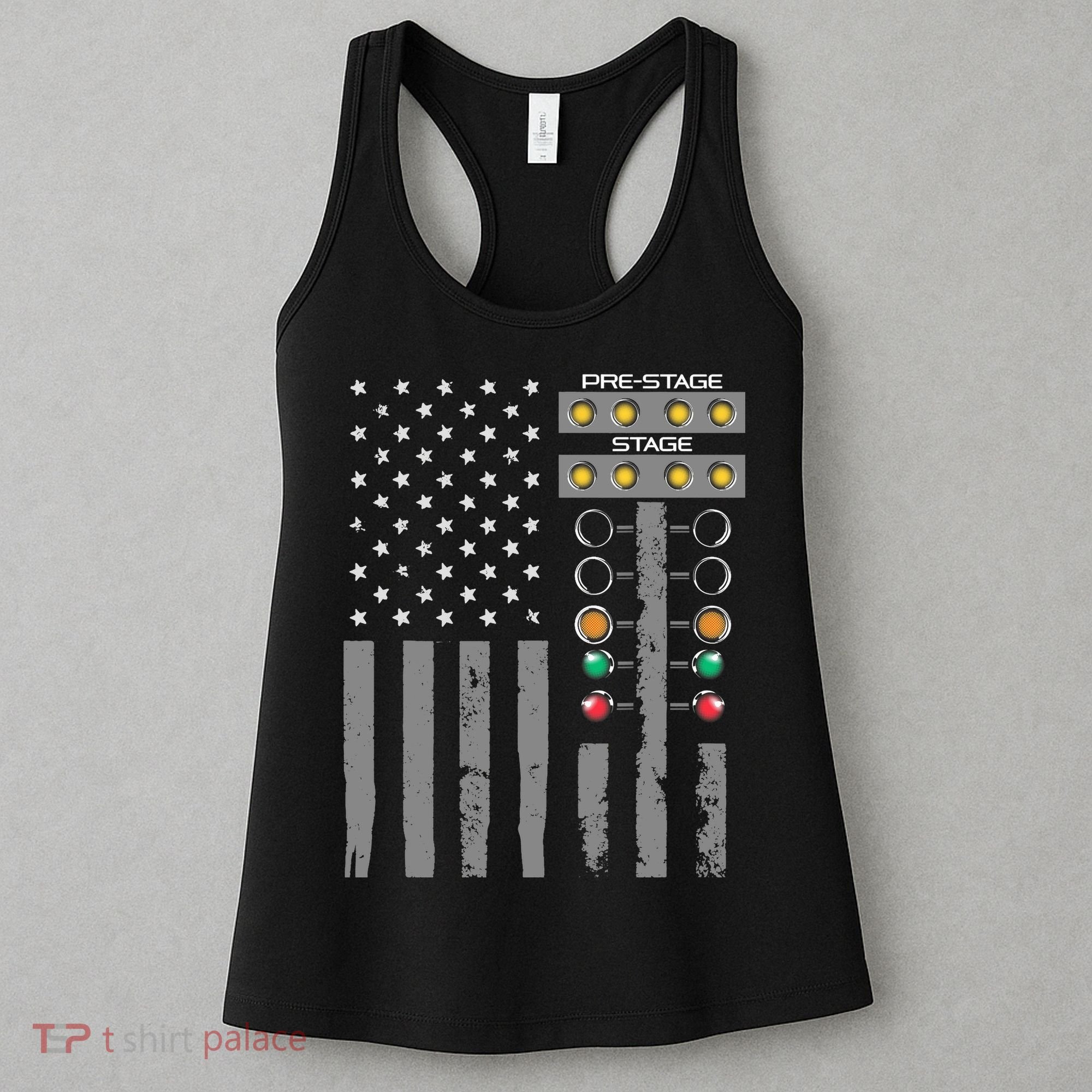 American Flag Drag Racing Strip Tree Light For Dragster Women's Tank Top