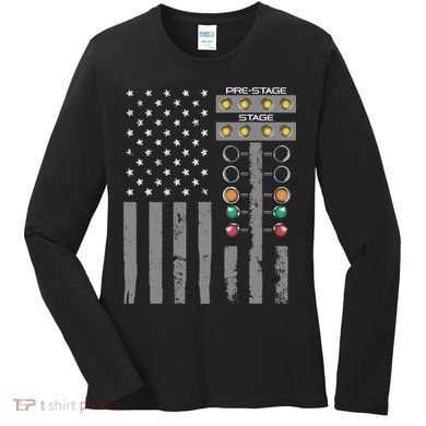 American Flag Drag Racing Strip Tree Light For Dragster Women's Long Sleeve Shirt