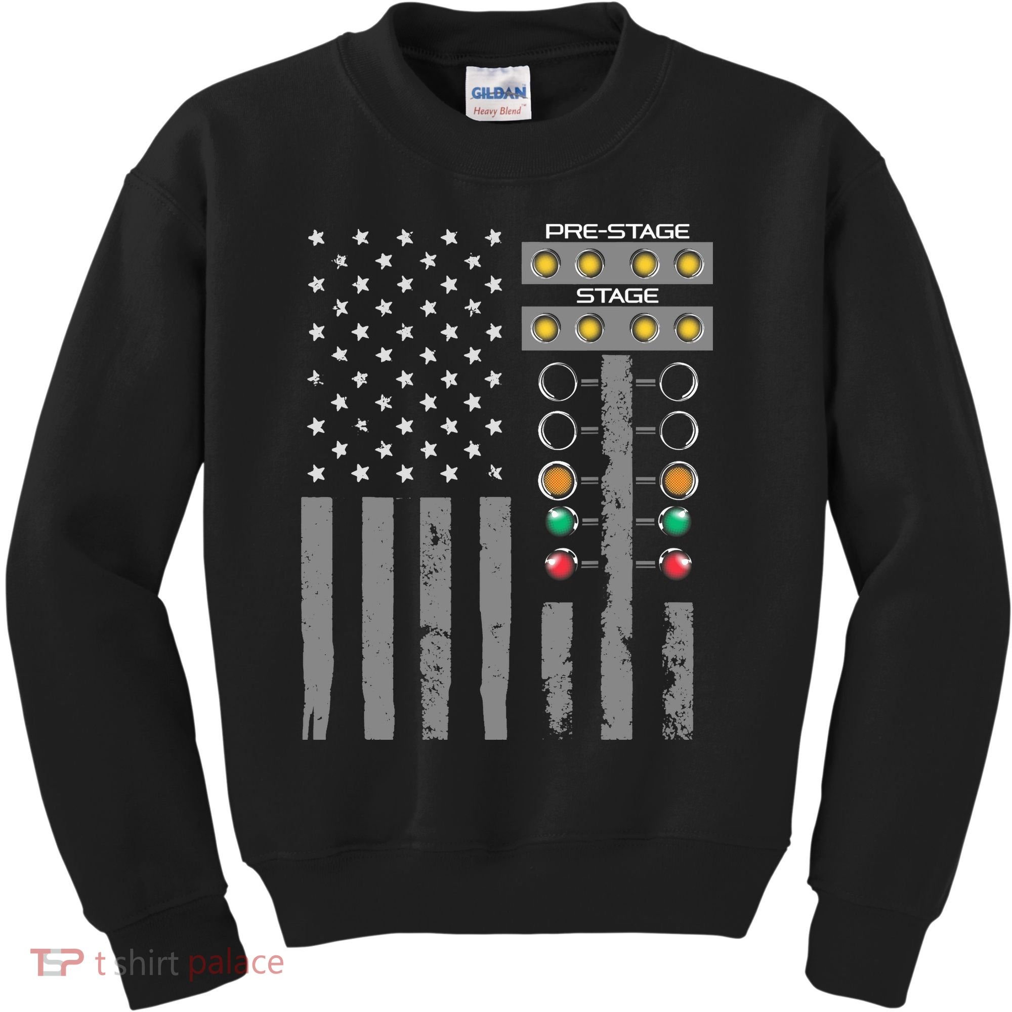 American Flag Drag Racing Strip Tree Light For Dragster Kids Sweatshirt