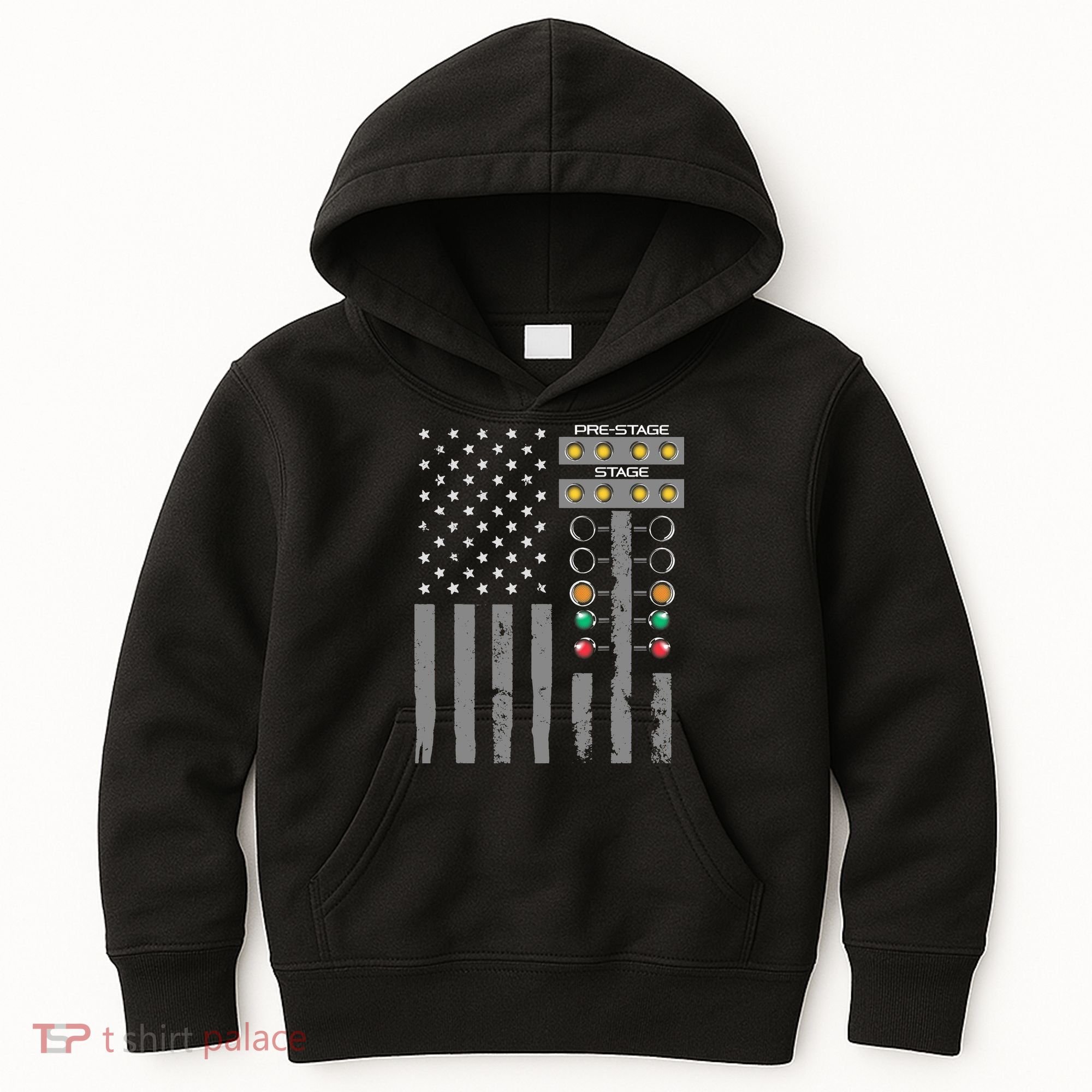 American Flag Drag Racing Strip Tree Light For Dragster Kids Hoodie