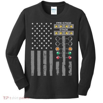 American Flag Drag Racing Strip Tree Light For Dragster Kids Long Sleeve Shirt