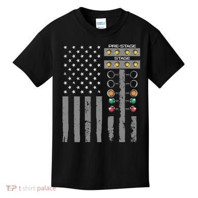 American Flag Drag Racing Strip Tree Light For Dragster Kids T-Shirt