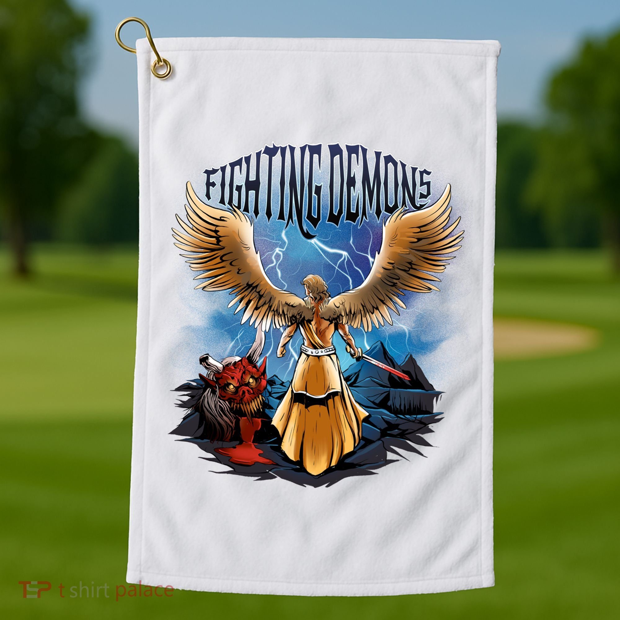 Angel Fighting Demons Golf Towel