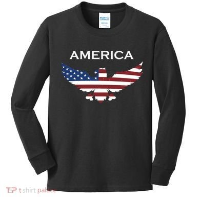 American Flag Eagle Kids Long Sleeve Shirt