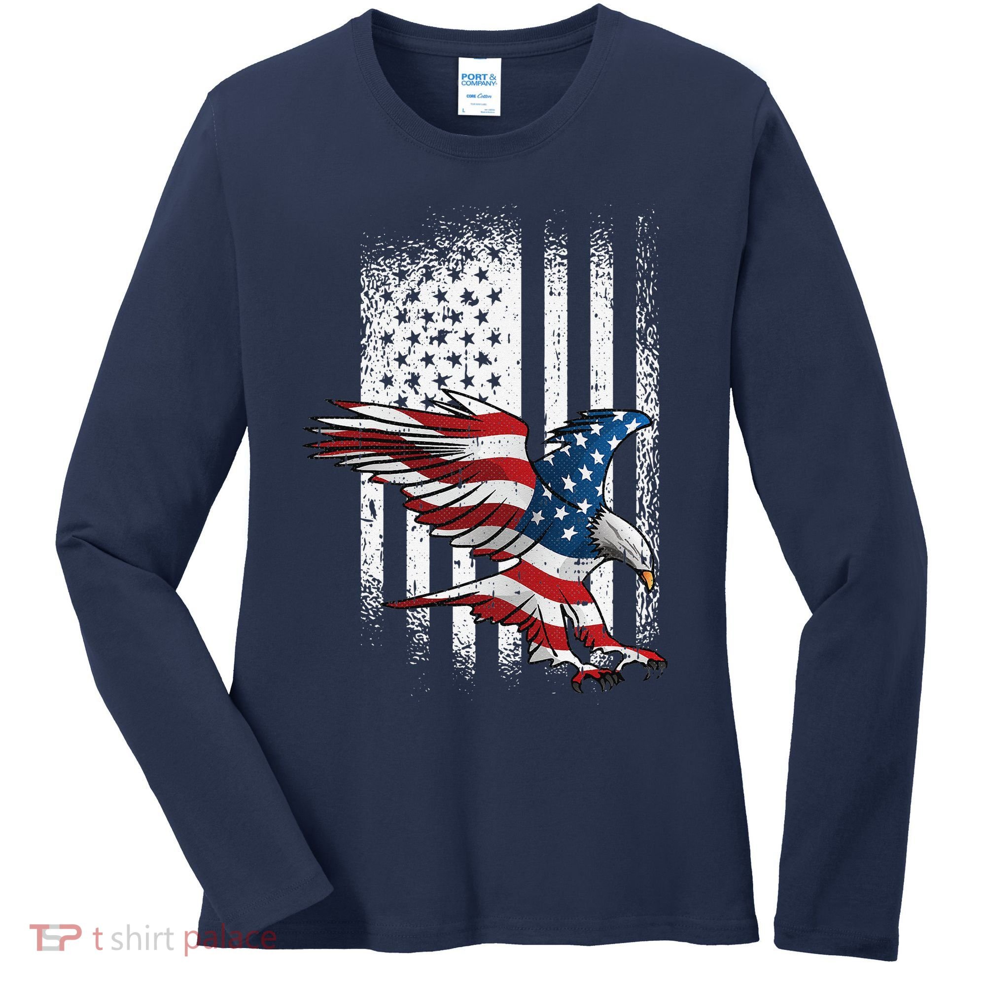 American Flag Eagle 4th Of July Independence Day Patriotic Women's Long Sleeve Shirt