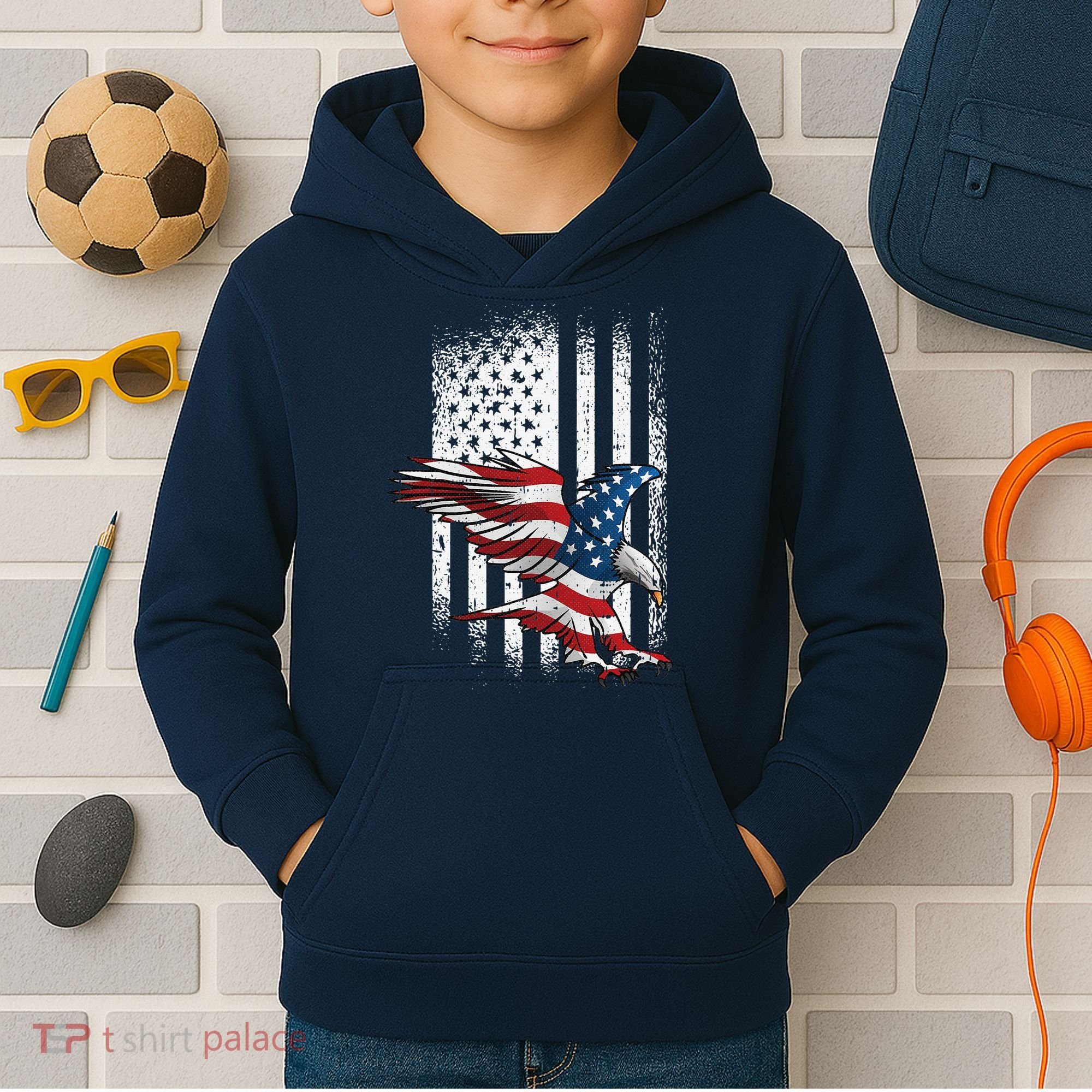 American Flag Eagle 4th Of July Independence Day Patriotic Kids Hoodie