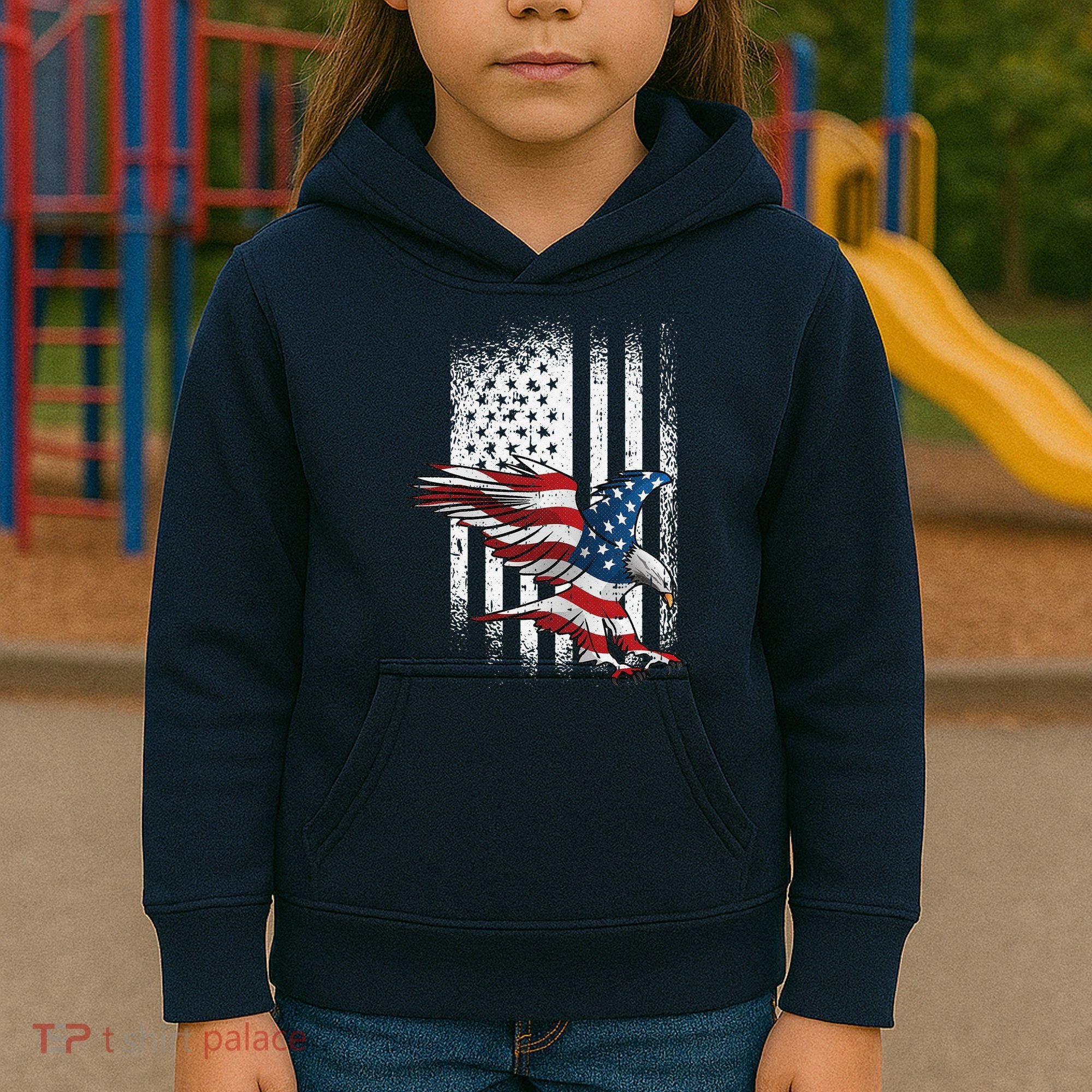American Flag Eagle 4th Of July Independence Day Patriotic Kids Hoodie