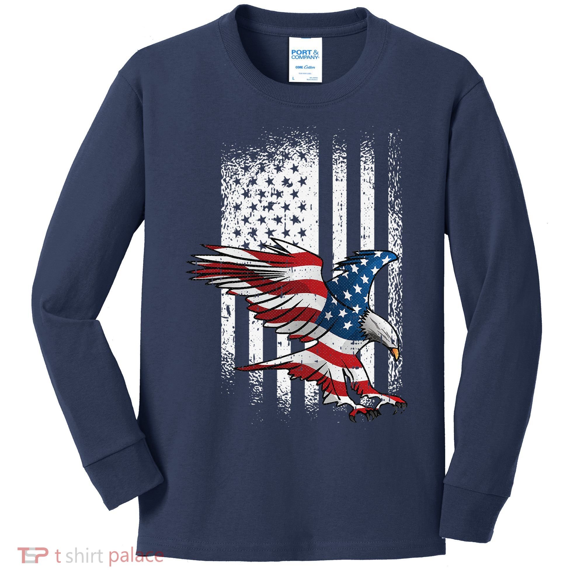 American Flag Eagle 4th Of July Independence Day Patriotic Kids Long Sleeve Shirt