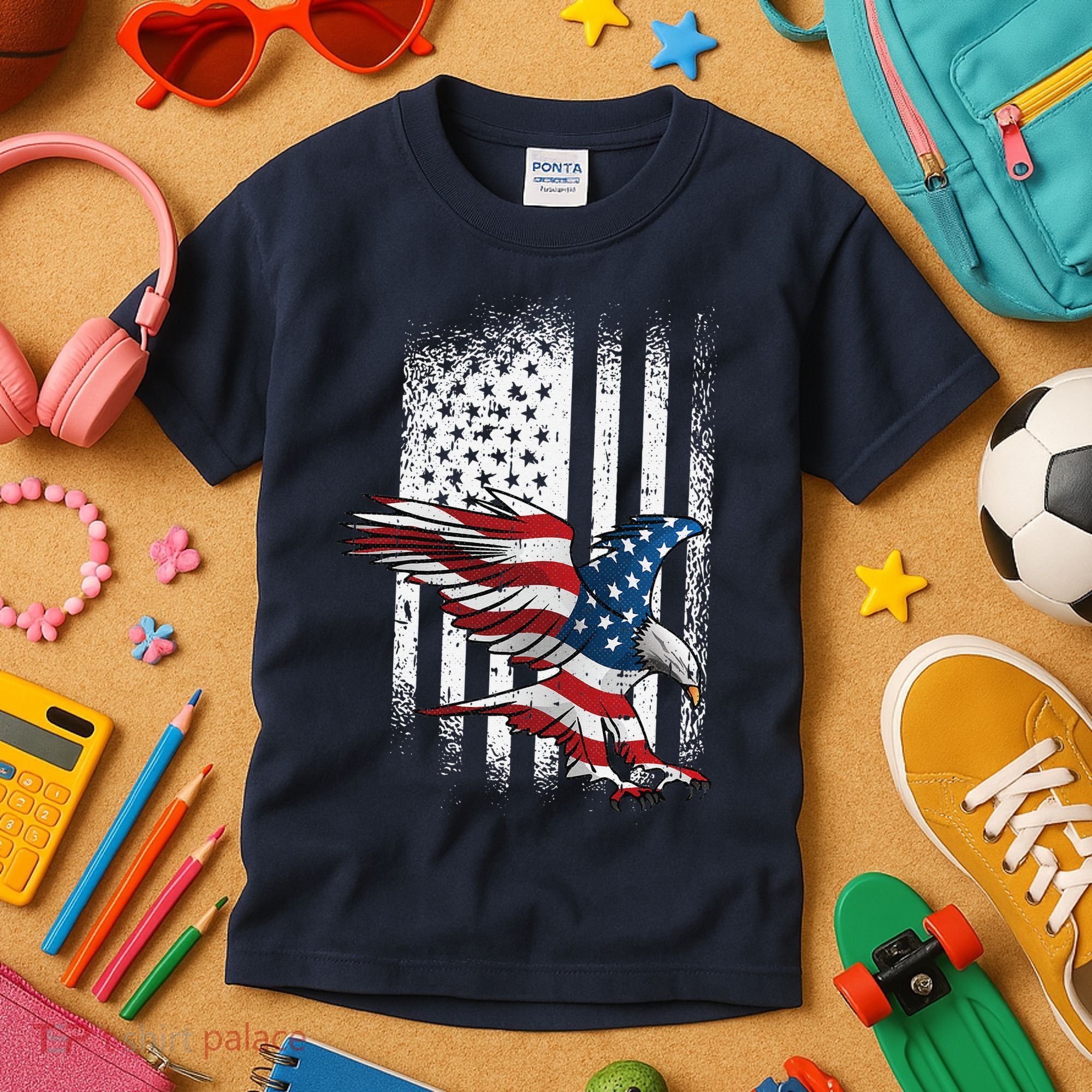 American Flag Eagle 4th Of July Independence Day Patriotic Kids T-Shirt