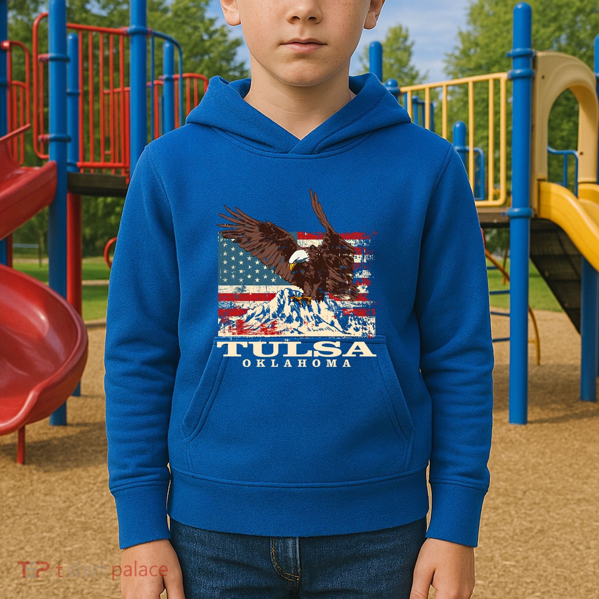 American Flag Eagle Tulsa Patriotic Oklahoma Patriotism Gift Kids Hoodie
