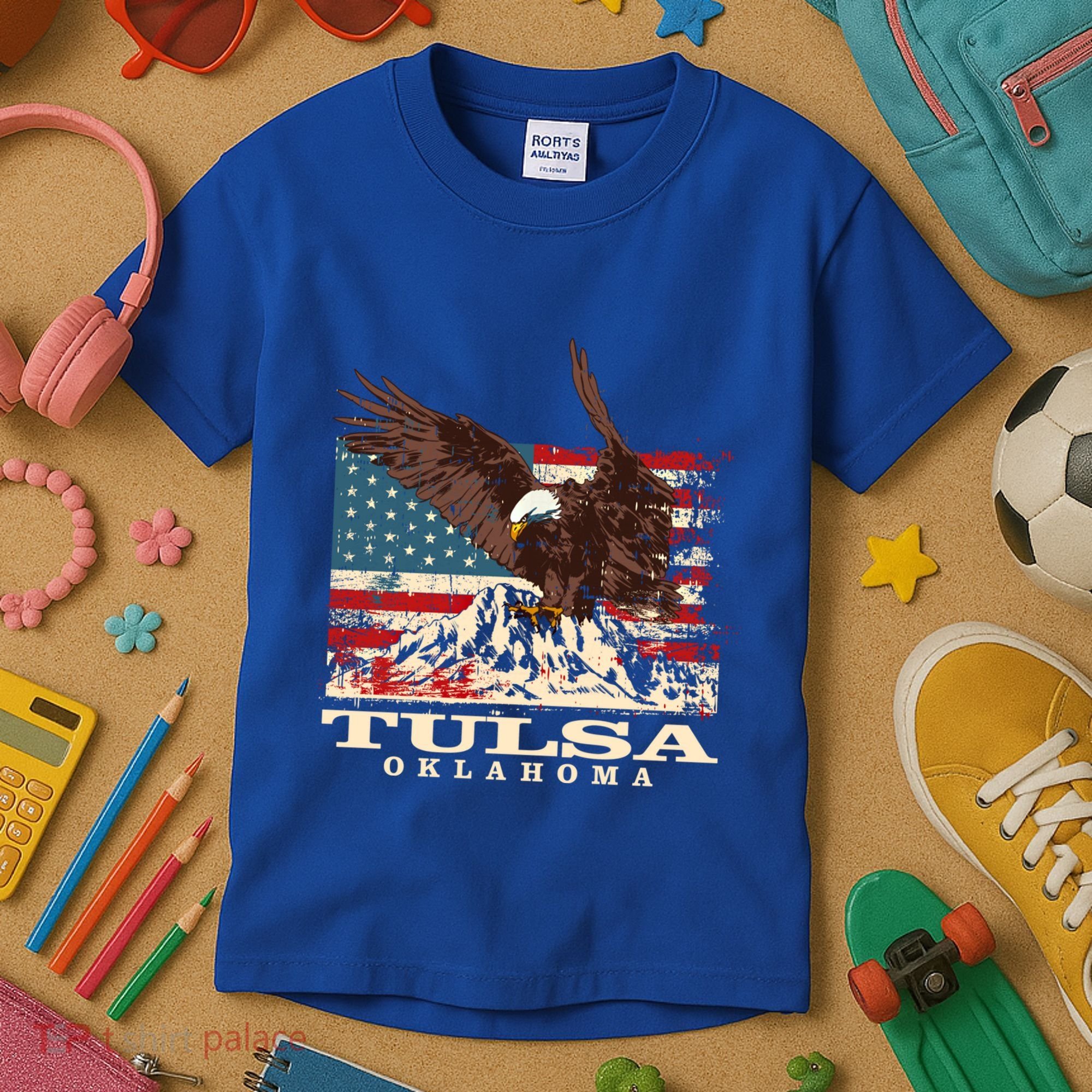 American Flag Eagle Tulsa Patriotic Oklahoma Patriotism Gift Kids T-Shirt
