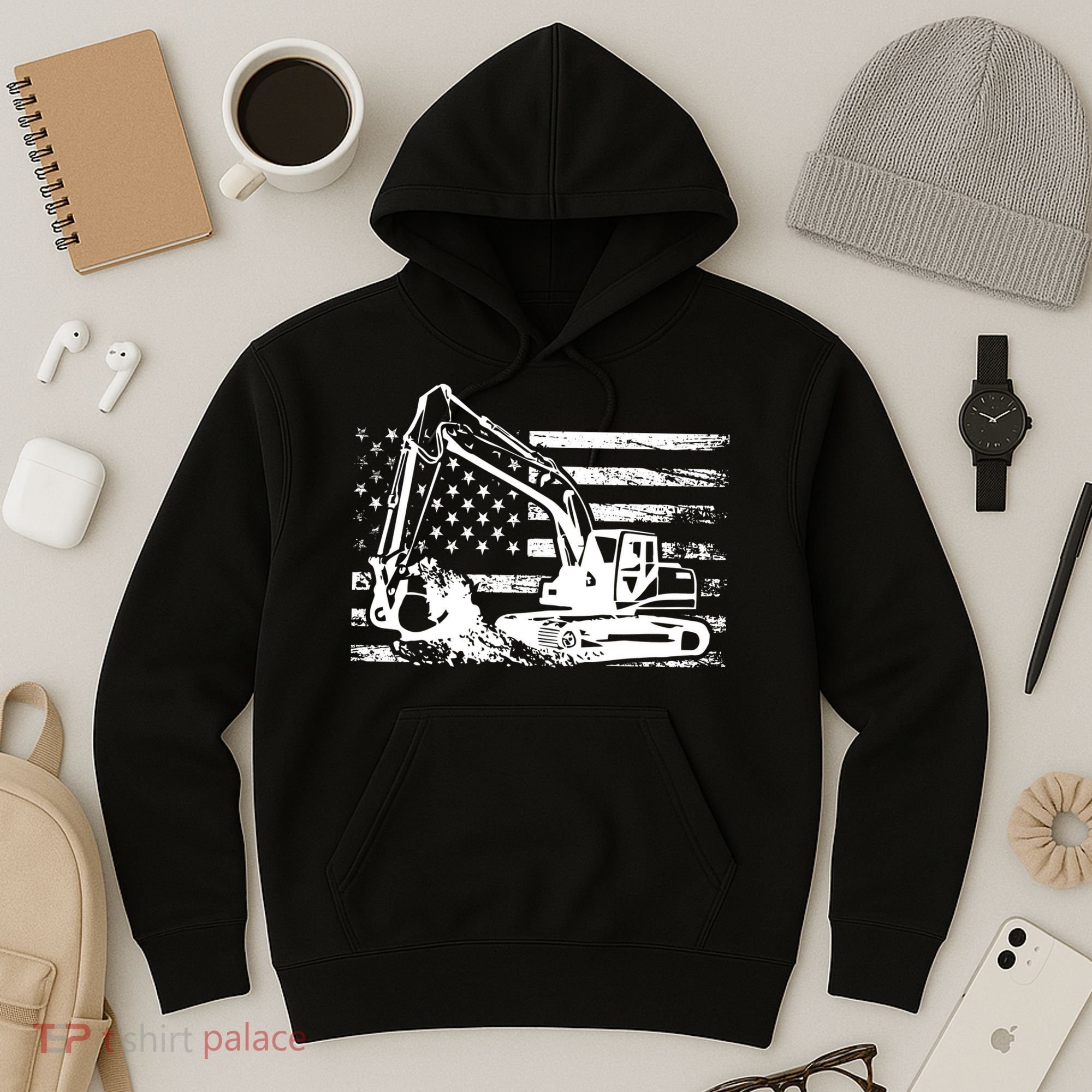 American Flag Excavator Hoodie