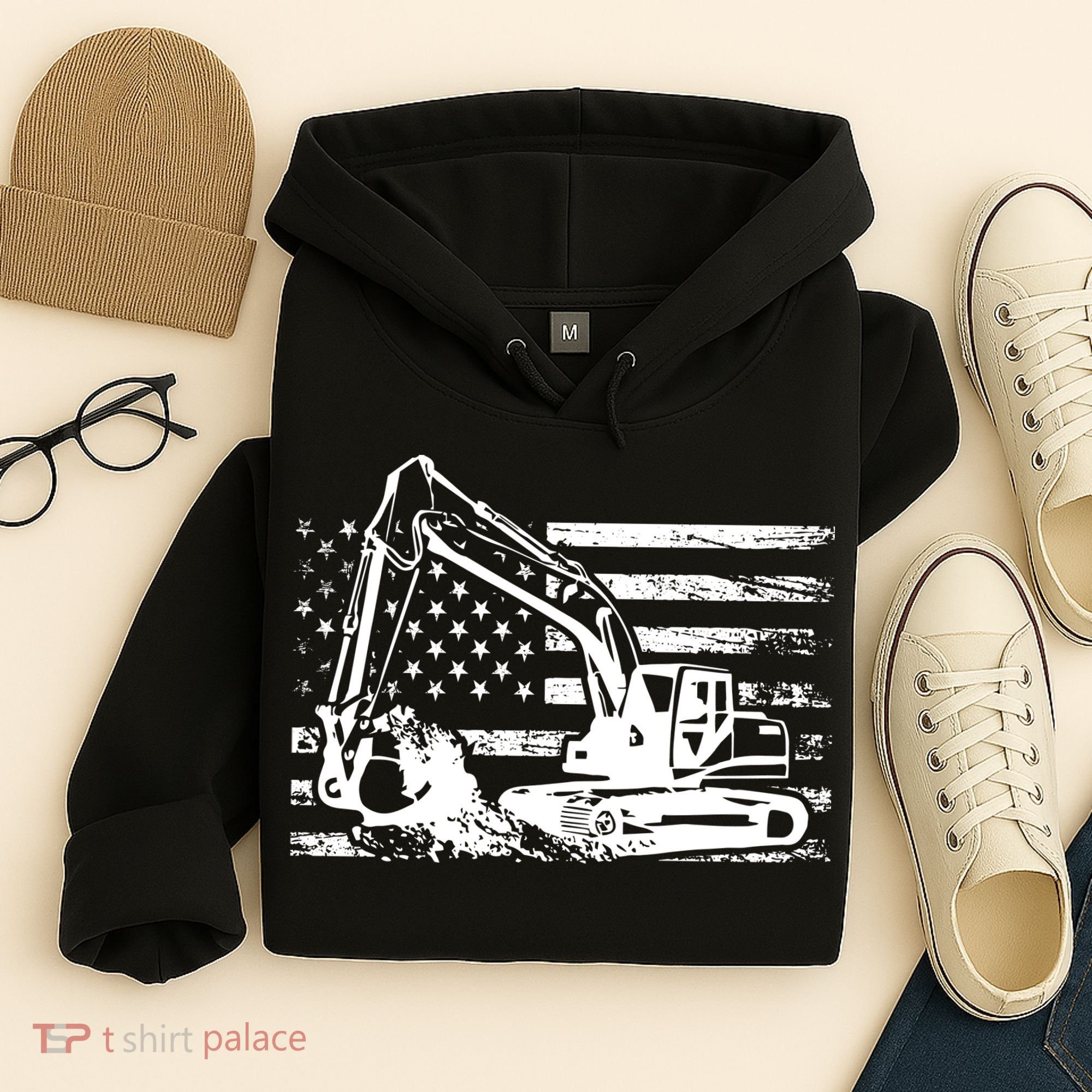 American Flag Excavator Hoodie
