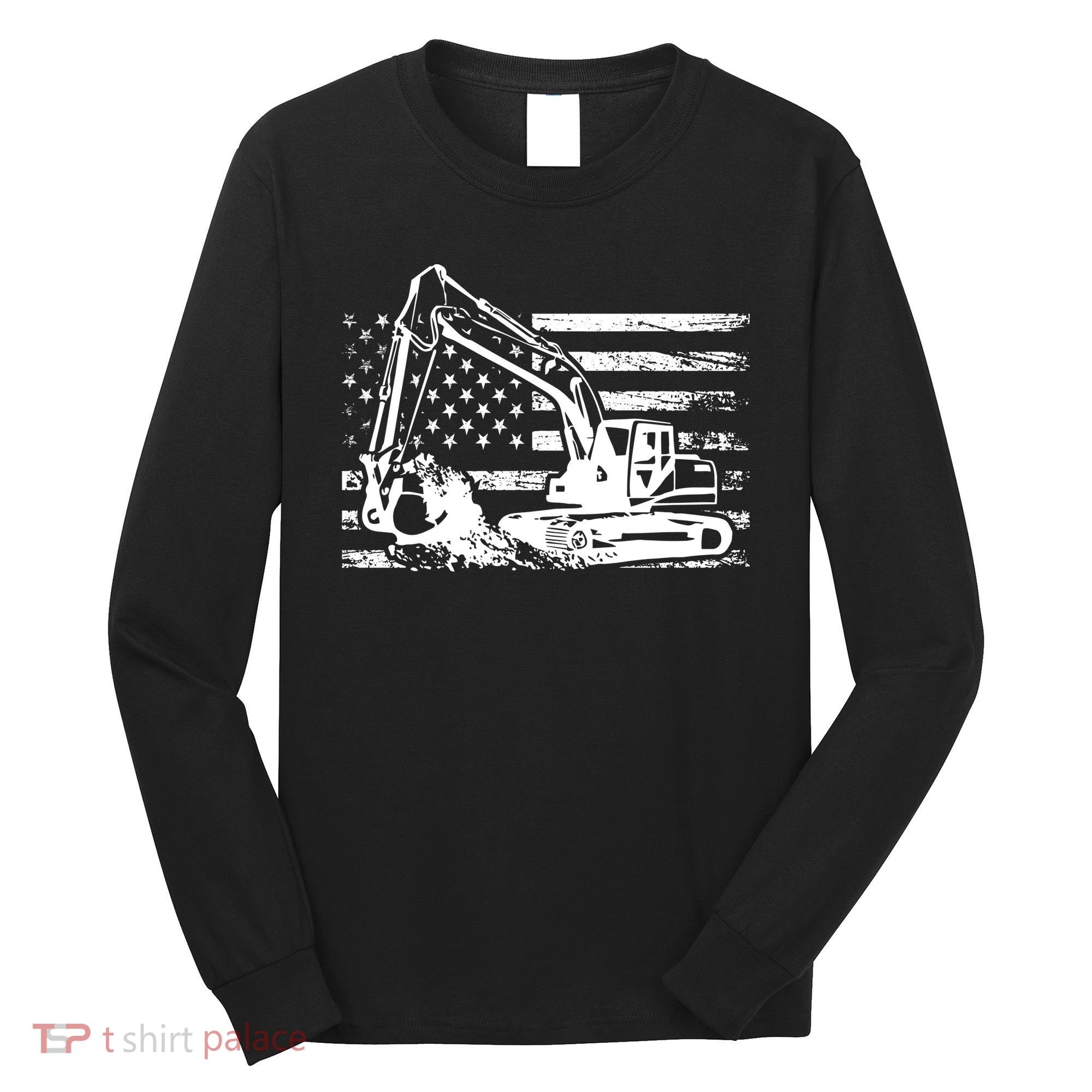 American Flag Excavator Long Sleeve Shirt