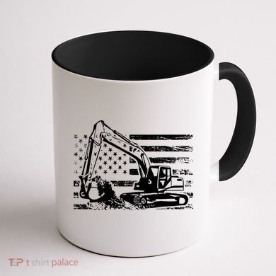 American Flag Excavator Coffee Mug back