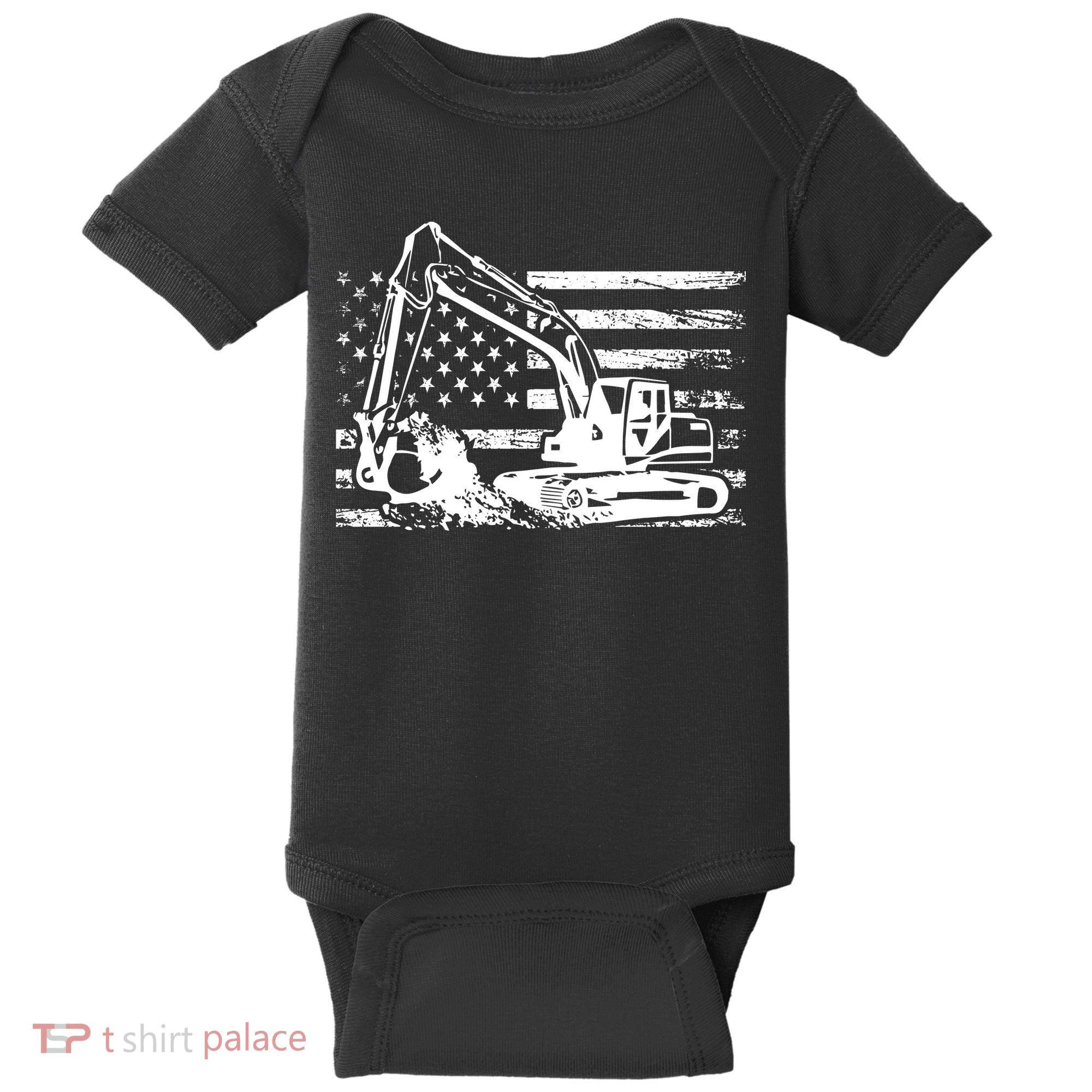 American Flag Excavator Baby Bodysuit