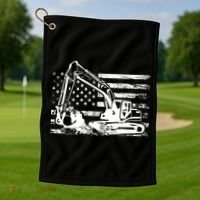 American Flag Excavator Golf Towel thumb 1