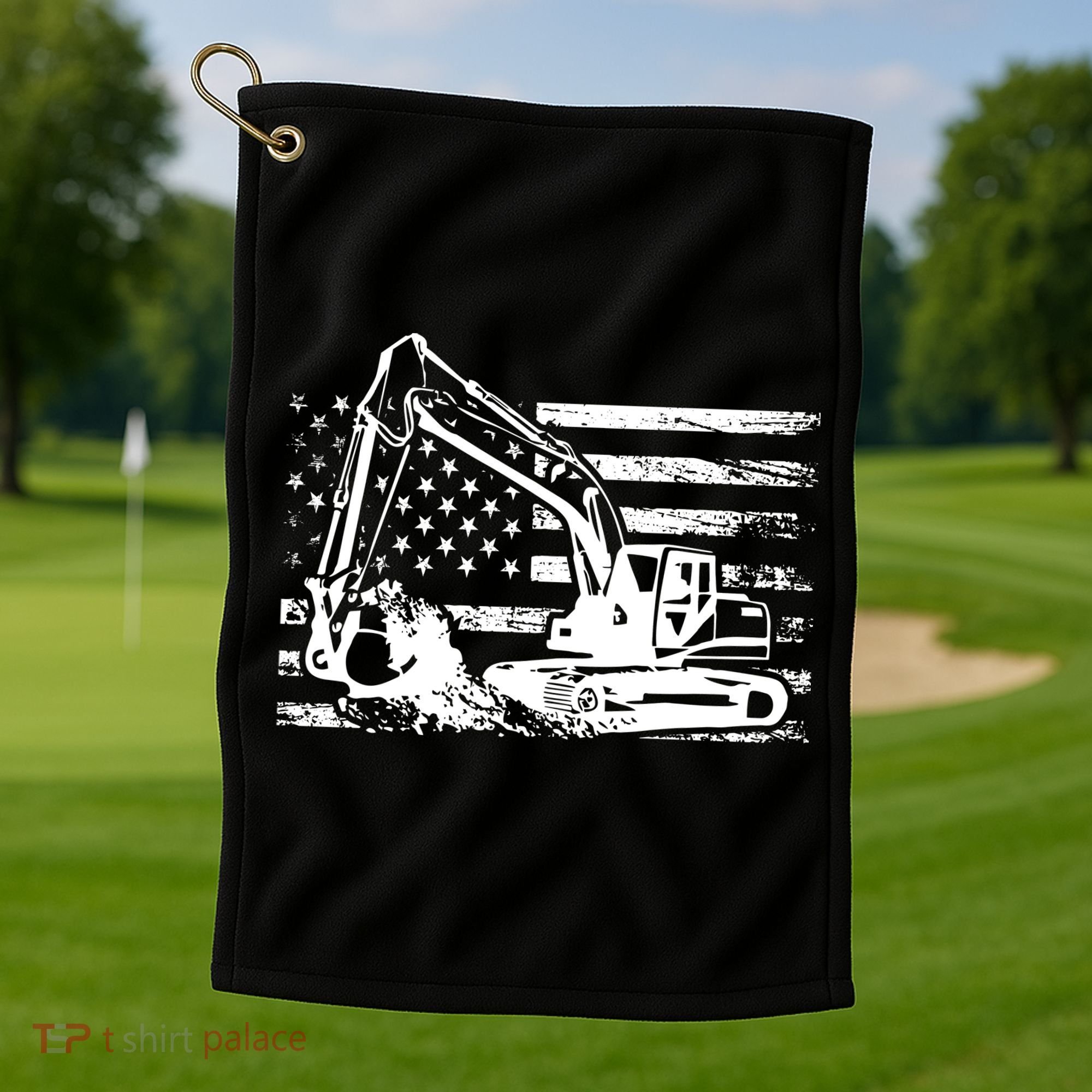 American Flag Excavator Golf Towel